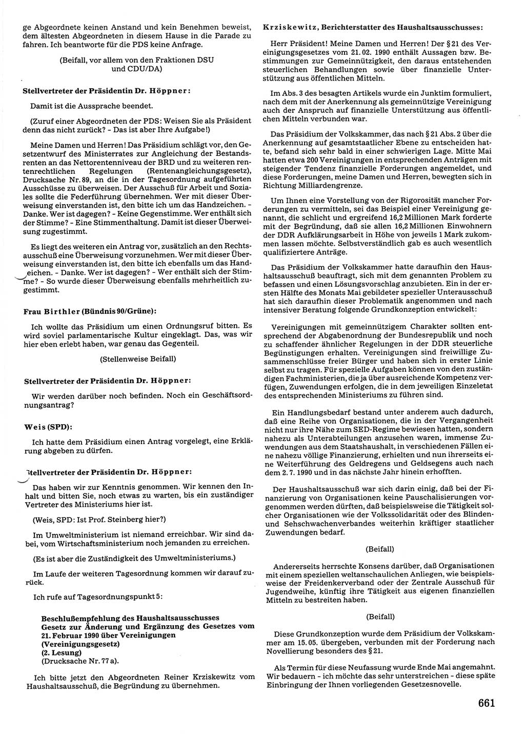 Tagungen der Volkskammer (VK) der Deutschen Demokratischen Republik (DDR), 10. Wahlperiode 1990, Seite 661 (VK. DDR 10. WP. 1990, Prot. Tg. 1-38, 5.4.-2.10.1990, S. 661)