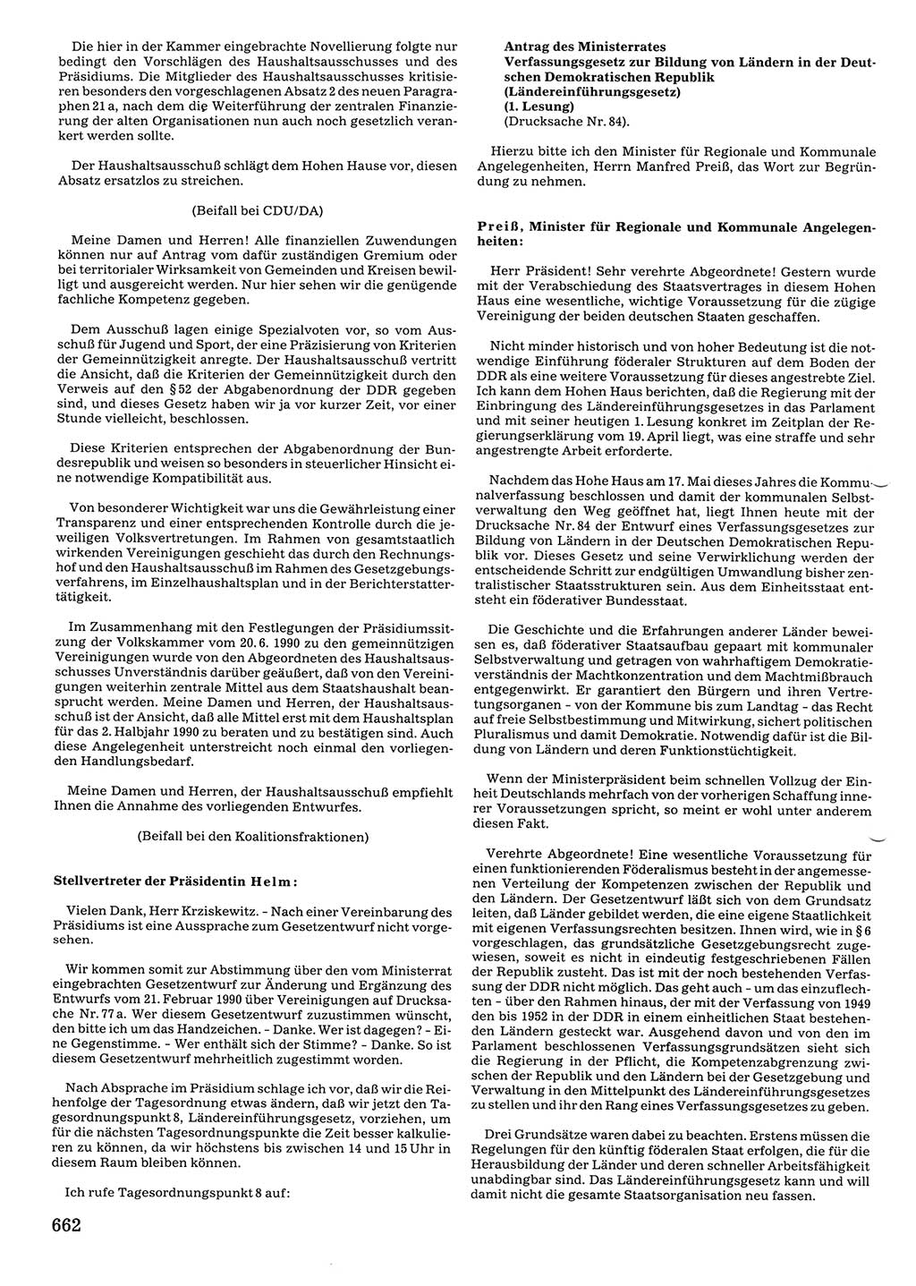 Tagungen der Volkskammer (VK) der Deutschen Demokratischen Republik (DDR), 10. Wahlperiode 1990, Seite 662 (VK. DDR 10. WP. 1990, Prot. Tg. 1-38, 5.4.-2.10.1990, S. 662)