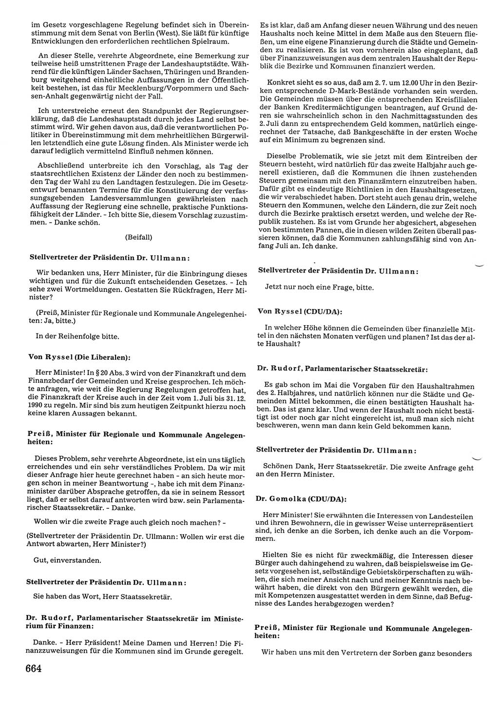 Tagungen der Volkskammer (VK) der Deutschen Demokratischen Republik (DDR), 10. Wahlperiode 1990, Seite 664 (VK. DDR 10. WP. 1990, Prot. Tg. 1-38, 5.4.-2.10.1990, S. 664)