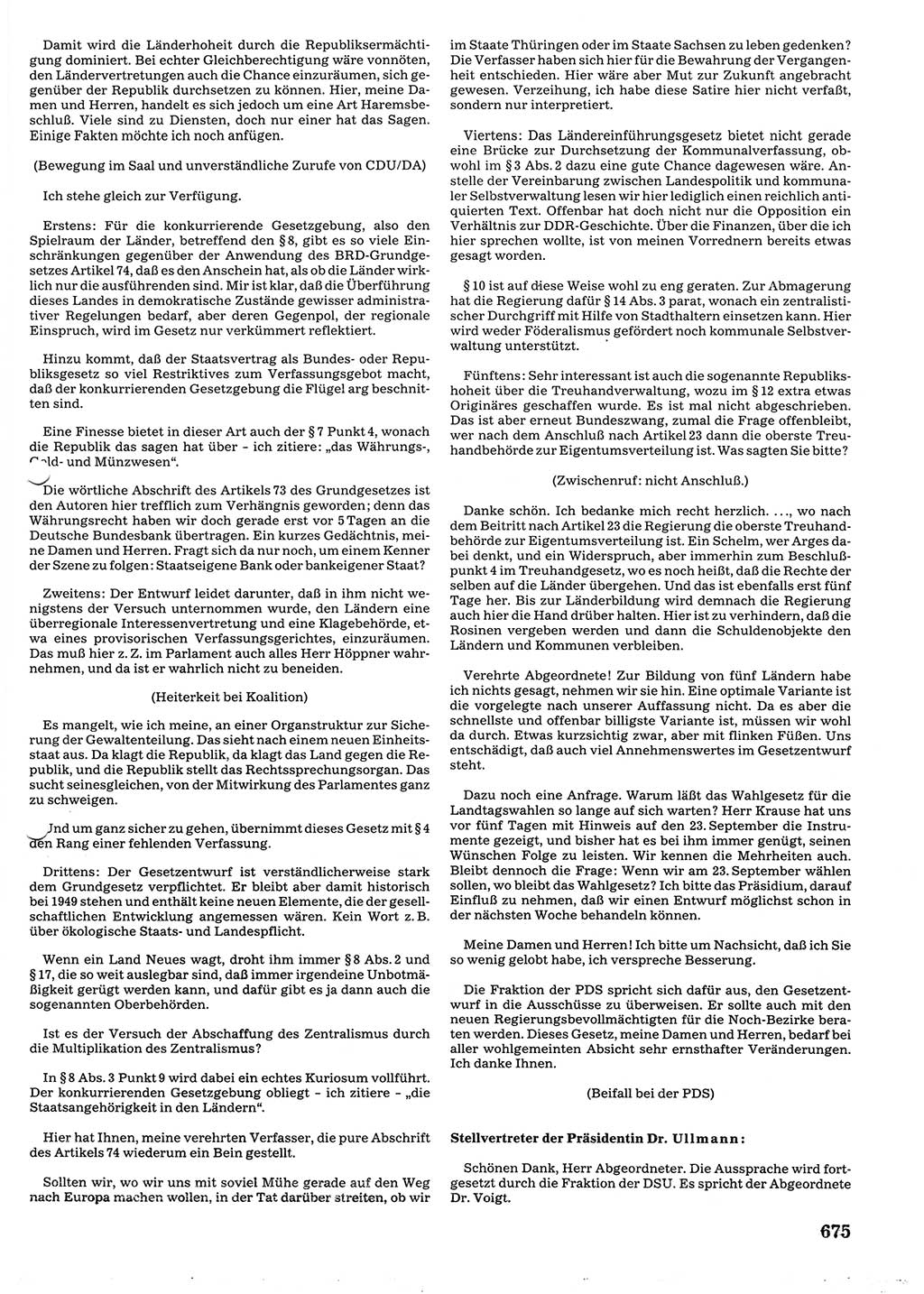 Tagungen der Volkskammer (VK) der Deutschen Demokratischen Republik (DDR), 10. Wahlperiode 1990, Seite 675 (VK. DDR 10. WP. 1990, Prot. Tg. 1-38, 5.4.-2.10.1990, S. 675)