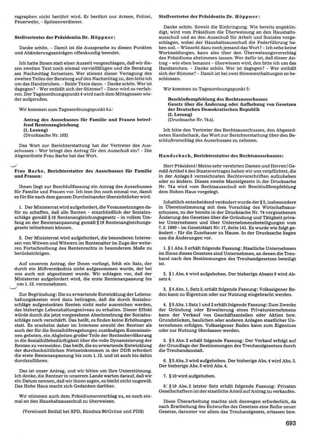 Tagungen der Volkskammer (VK) der Deutschen Demokratischen Republik (DDR), 10. Wahlperiode 1990, Seite 693 (VK. DDR 10. WP. 1990, Prot. Tg. 1-38, 5.4.-2.10.1990, S. 693)