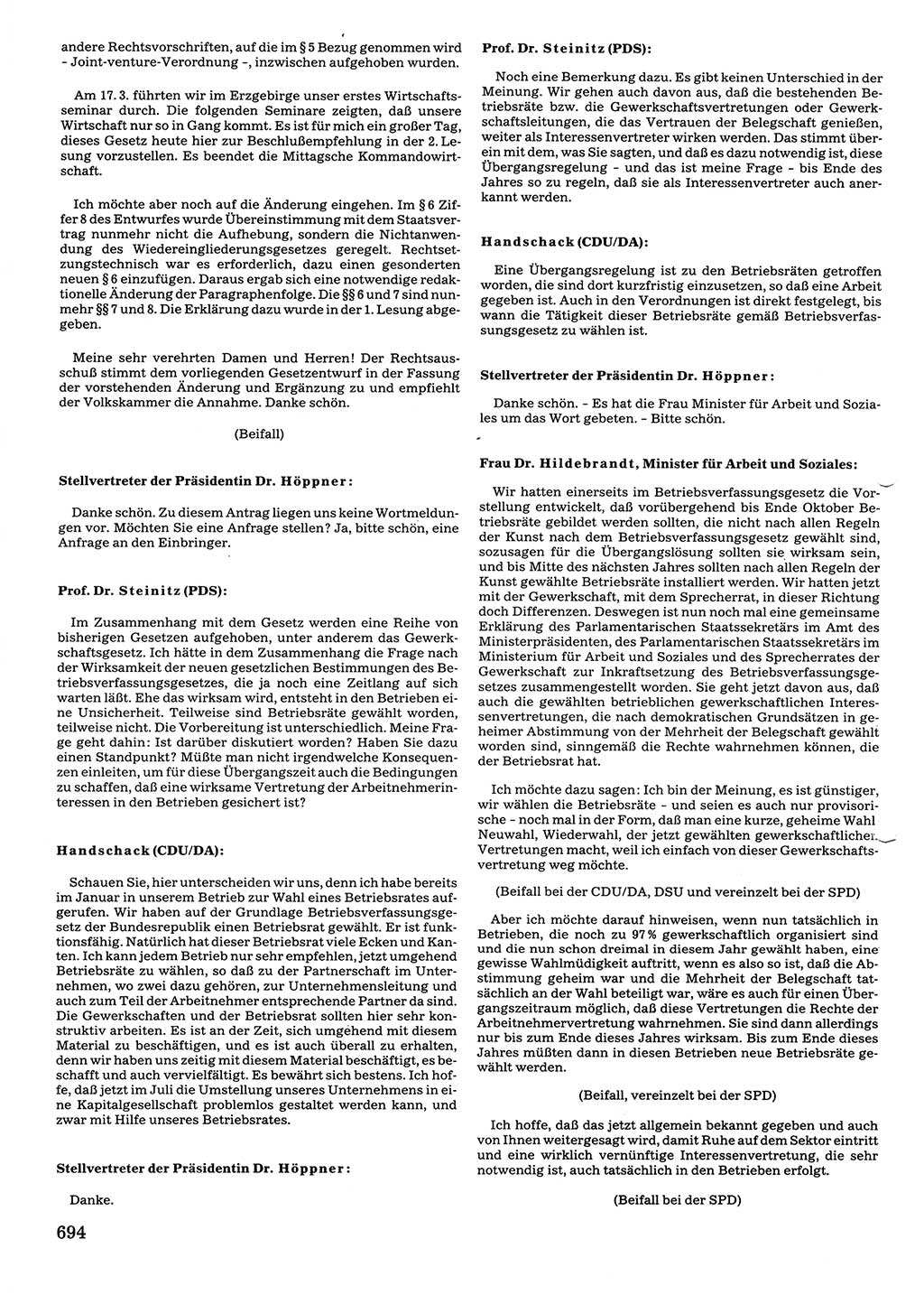 Tagungen der Volkskammer (VK) der Deutschen Demokratischen Republik (DDR), 10. Wahlperiode 1990, Seite 694 (VK. DDR 10. WP. 1990, Prot. Tg. 1-38, 5.4.-2.10.1990, S. 694)