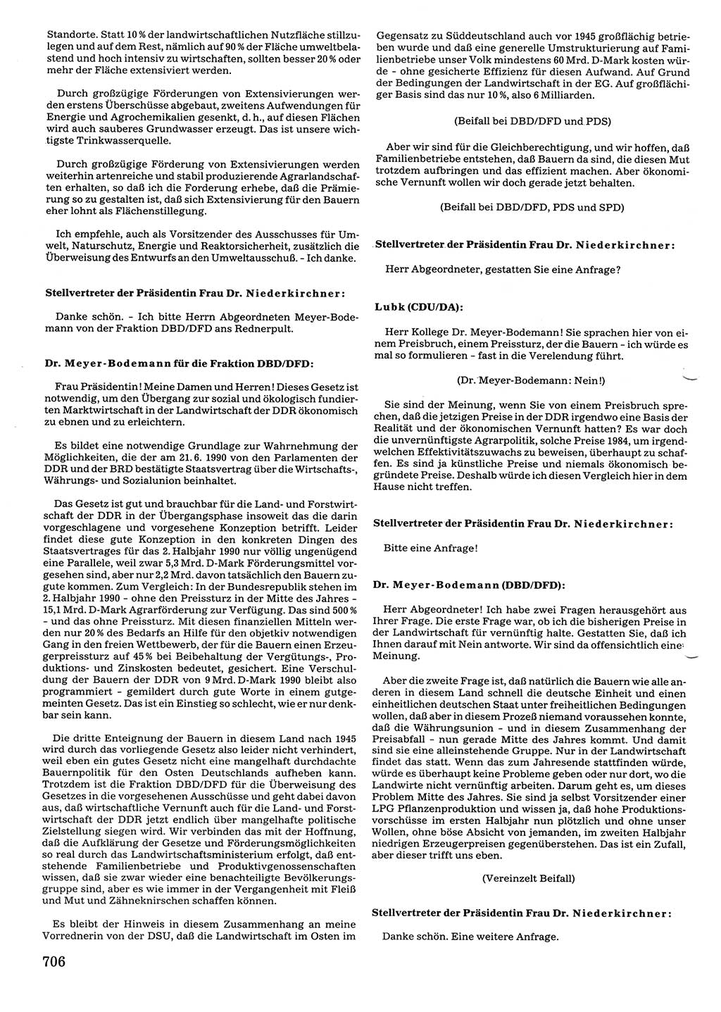 Tagungen der Volkskammer (VK) der Deutschen Demokratischen Republik (DDR), 10. Wahlperiode 1990, Seite 706 (VK. DDR 10. WP. 1990, Prot. Tg. 1-38, 5.4.-2.10.1990, S. 706)