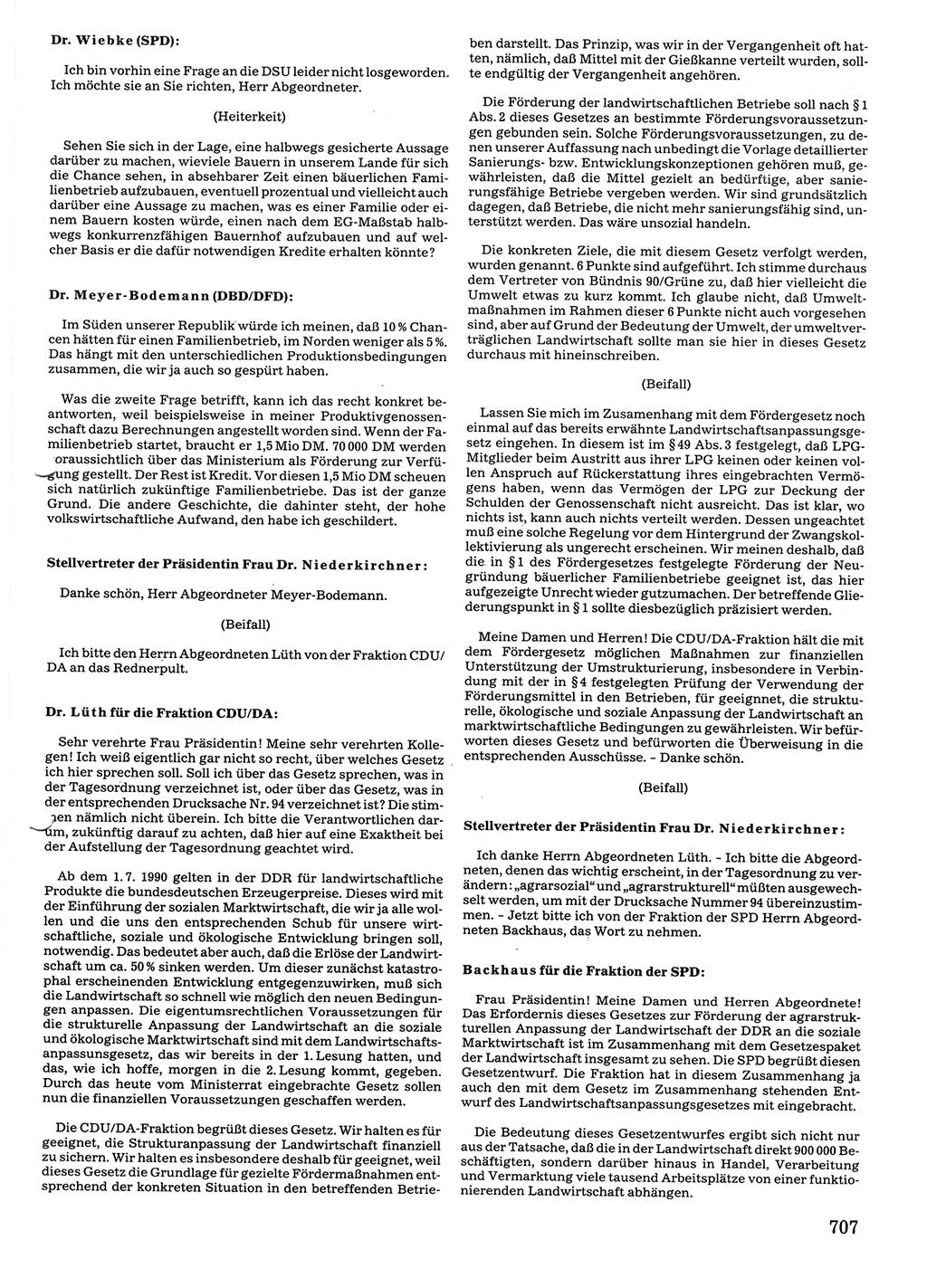 Tagungen der Volkskammer (VK) der Deutschen Demokratischen Republik (DDR), 10. Wahlperiode 1990, Seite 707 (VK. DDR 10. WP. 1990, Prot. Tg. 1-38, 5.4.-2.10.1990, S. 707)