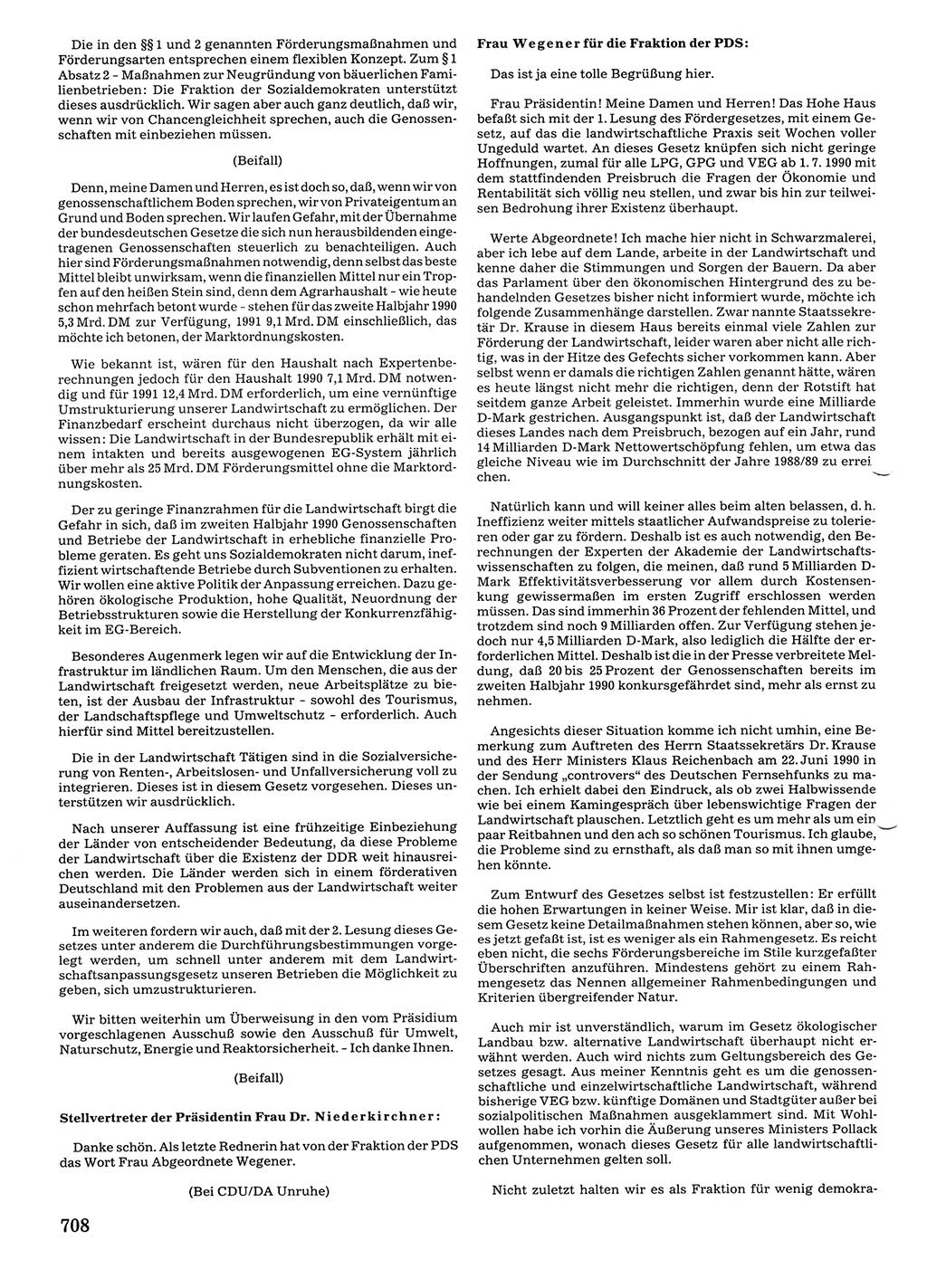 Tagungen der Volkskammer (VK) der Deutschen Demokratischen Republik (DDR), 10. Wahlperiode 1990, Seite 708 (VK. DDR 10. WP. 1990, Prot. Tg. 1-38, 5.4.-2.10.1990, S. 708)