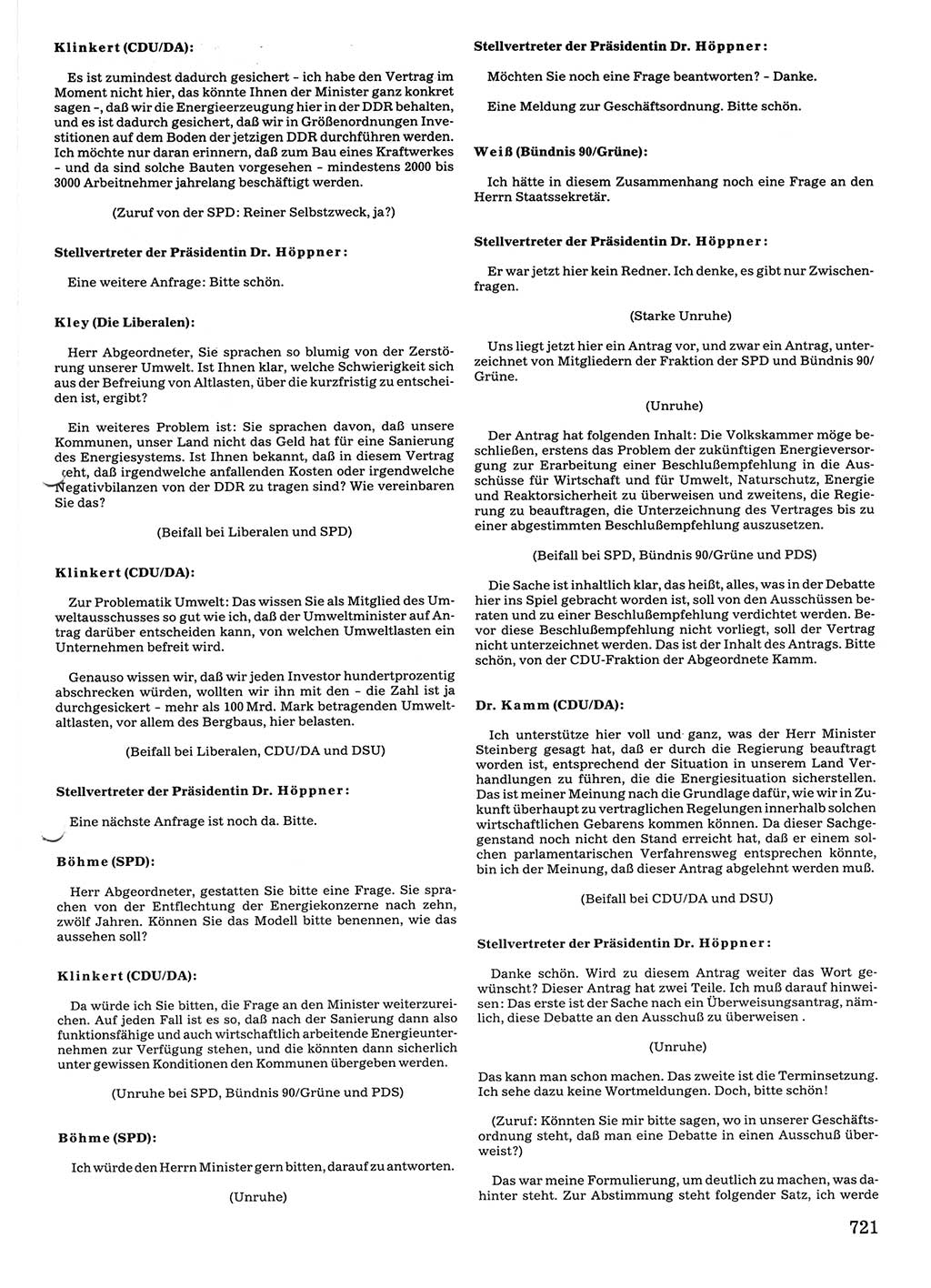 Tagungen der Volkskammer (VK) der Deutschen Demokratischen Republik (DDR), 10. Wahlperiode 1990, Seite 721 (VK. DDR 10. WP. 1990, Prot. Tg. 1-38, 5.4.-2.10.1990, S. 721)