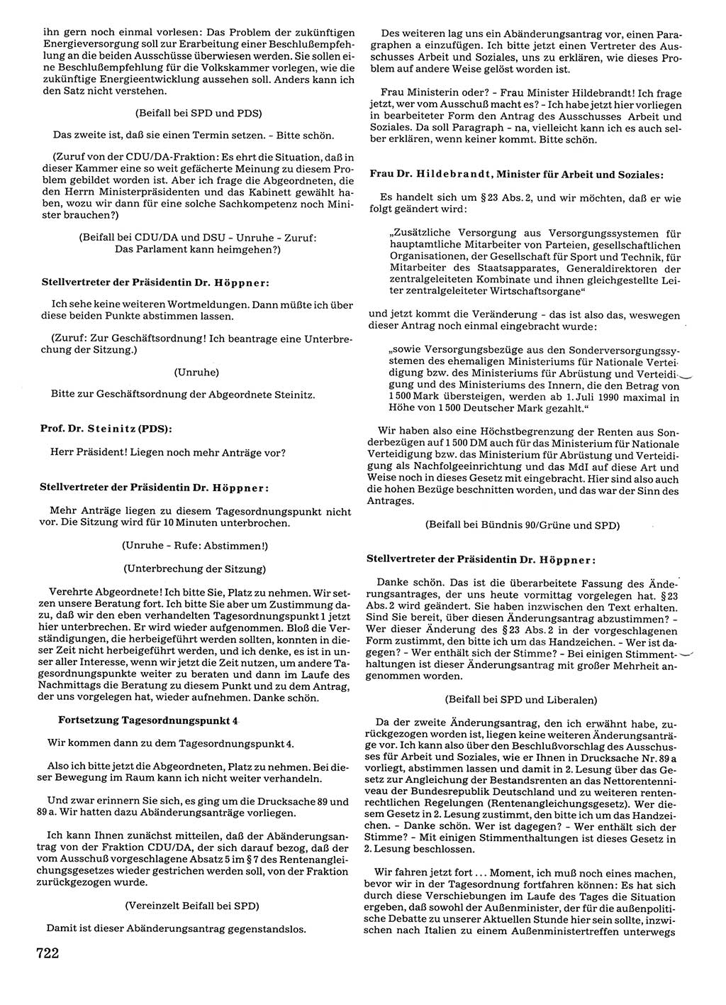Tagungen der Volkskammer (VK) der Deutschen Demokratischen Republik (DDR), 10. Wahlperiode 1990, Seite 722 (VK. DDR 10. WP. 1990, Prot. Tg. 1-38, 5.4.-2.10.1990, S. 722)