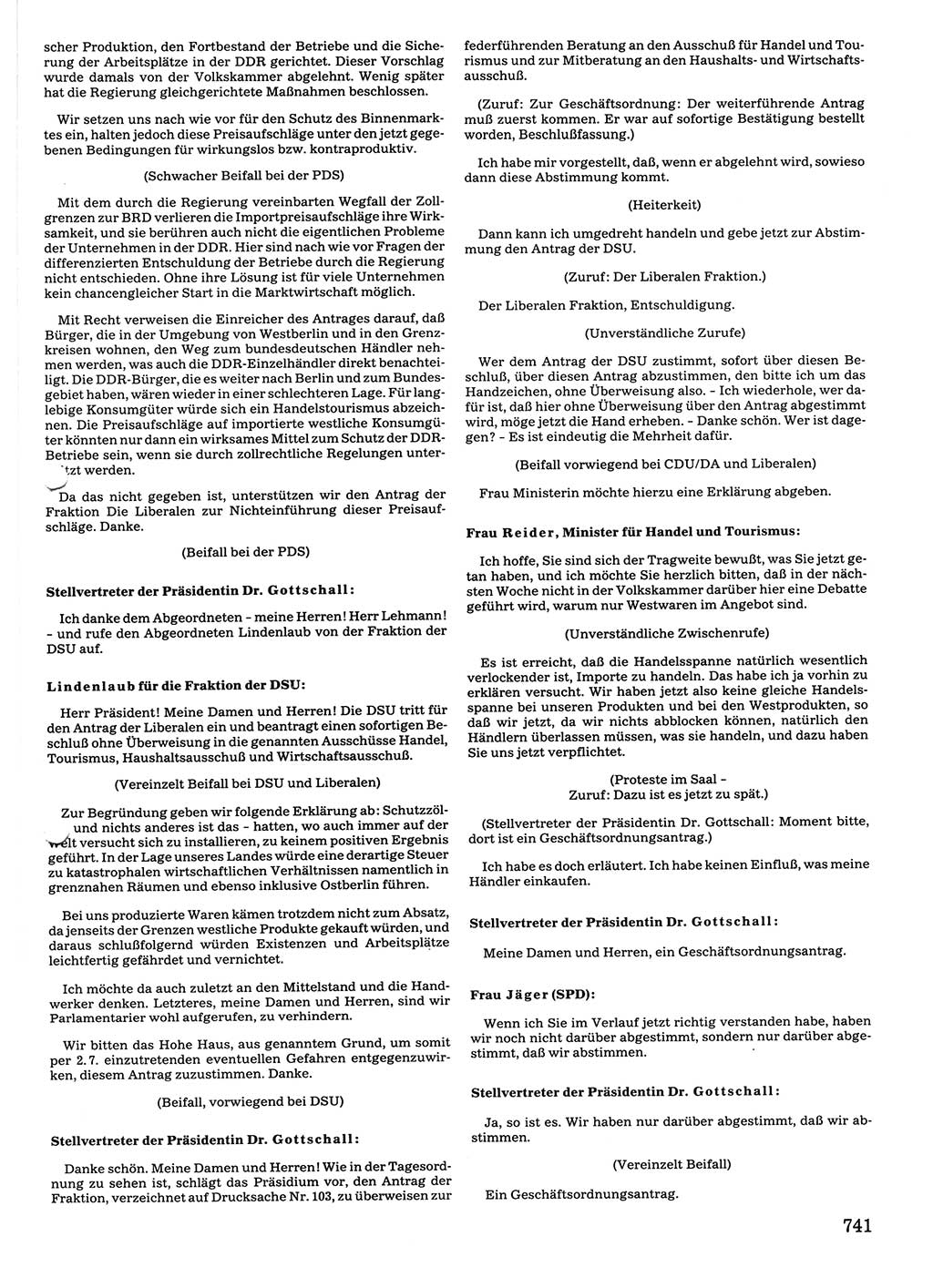 Tagungen der Volkskammer (VK) der Deutschen Demokratischen Republik (DDR), 10. Wahlperiode 1990, Seite 741 (VK. DDR 10. WP. 1990, Prot. Tg. 1-38, 5.4.-2.10.1990, S. 741)