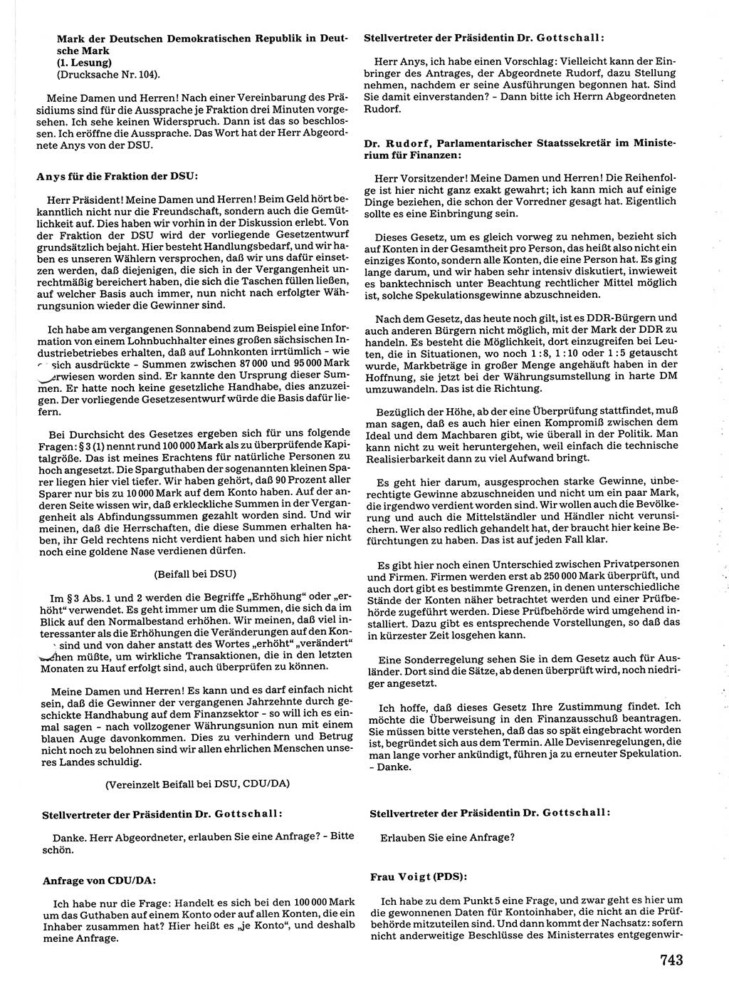 Tagungen der Volkskammer (VK) der Deutschen Demokratischen Republik (DDR), 10. Wahlperiode 1990, Seite 743 (VK. DDR 10. WP. 1990, Prot. Tg. 1-38, 5.4.-2.10.1990, S. 743)
