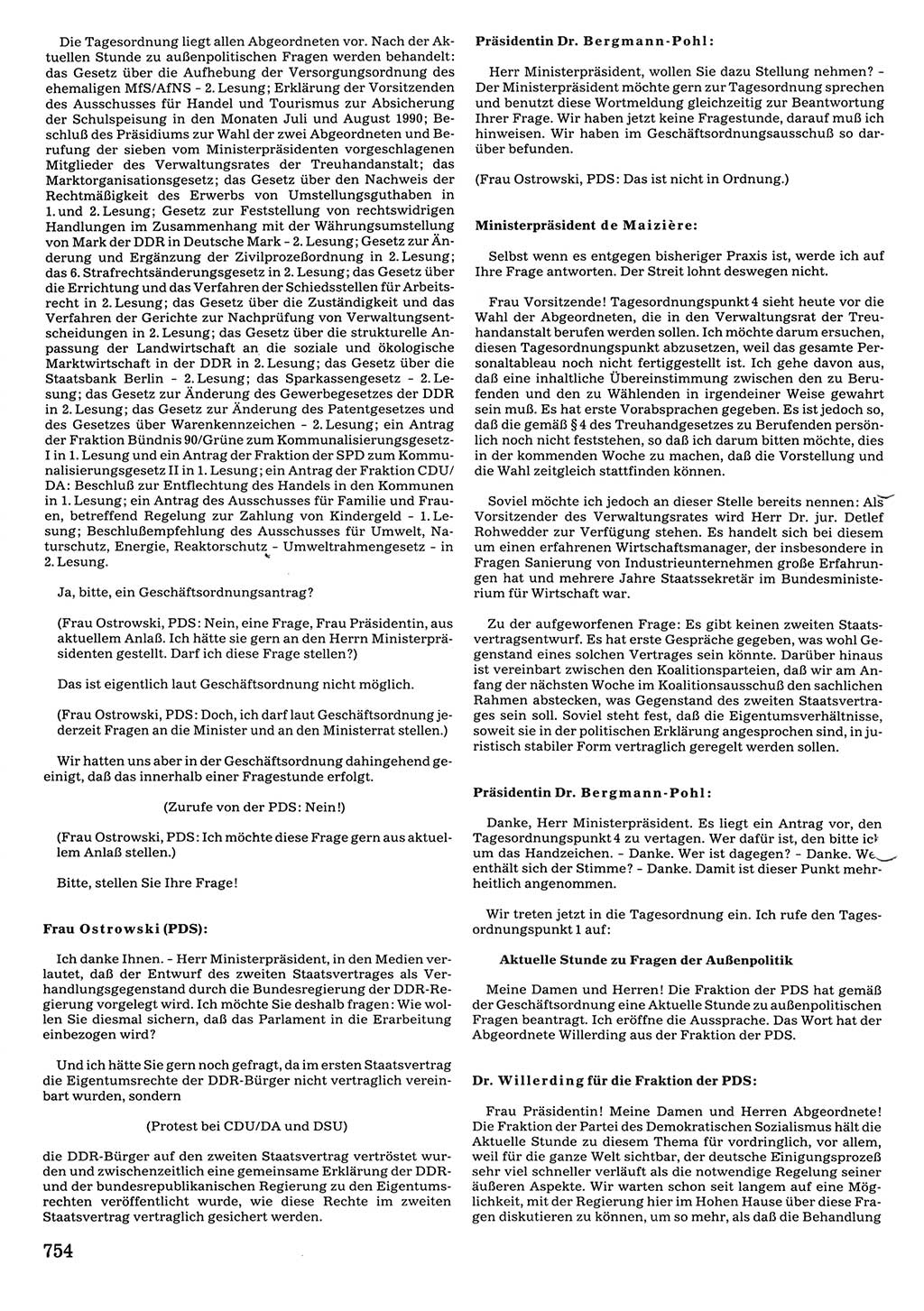 Tagungen der Volkskammer (VK) der Deutschen Demokratischen Republik (DDR), 10. Wahlperiode 1990, Seite 754 (VK. DDR 10. WP. 1990, Prot. Tg. 1-38, 5.4.-2.10.1990, S. 754)