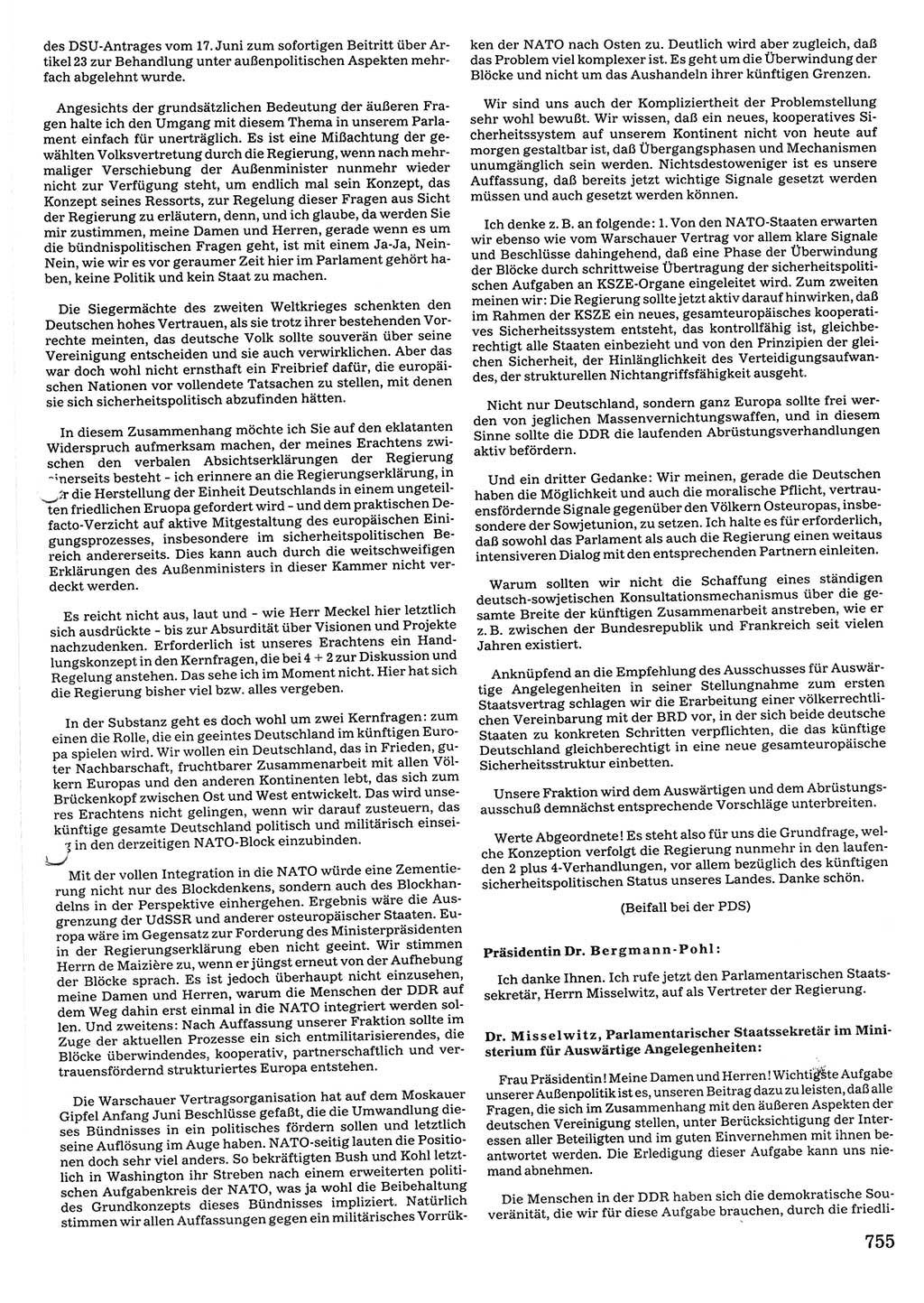 Tagungen der Volkskammer (VK) der Deutschen Demokratischen Republik (DDR), 10. Wahlperiode 1990, Seite 755 (VK. DDR 10. WP. 1990, Prot. Tg. 1-38, 5.4.-2.10.1990, S. 755)
