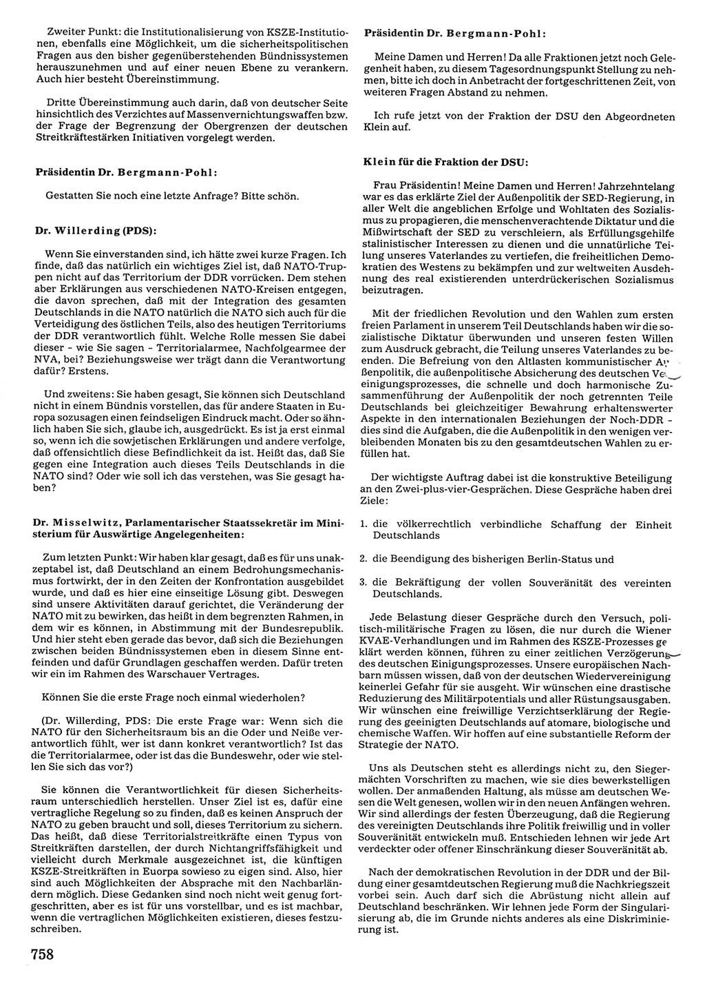 Tagungen der Volkskammer (VK) der Deutschen Demokratischen Republik (DDR), 10. Wahlperiode 1990, Seite 758 (VK. DDR 10. WP. 1990, Prot. Tg. 1-38, 5.4.-2.10.1990, S. 758)