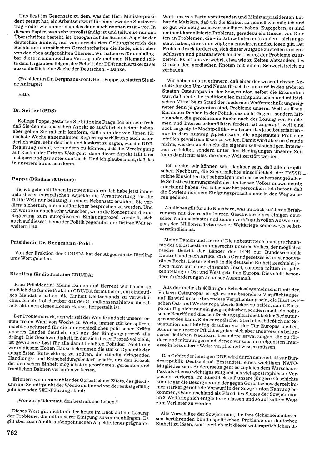 Tagungen der Volkskammer (VK) der Deutschen Demokratischen Republik (DDR), 10. Wahlperiode 1990, Seite 762 (VK. DDR 10. WP. 1990, Prot. Tg. 1-38, 5.4.-2.10.1990, S. 762)