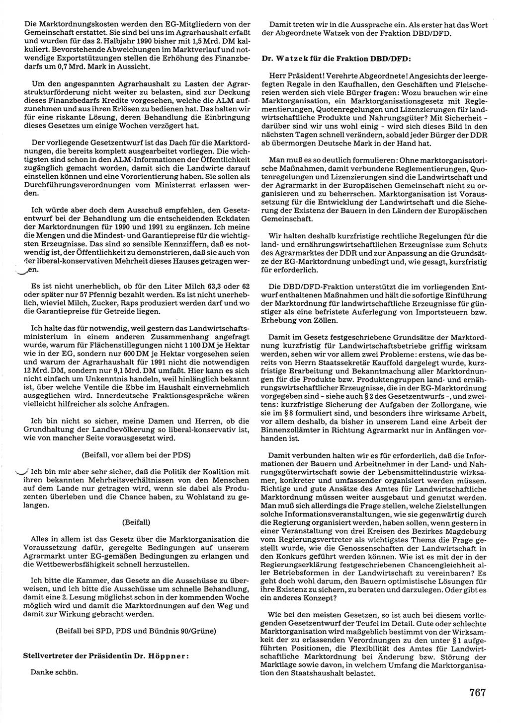 Tagungen der Volkskammer (VK) der Deutschen Demokratischen Republik (DDR), 10. Wahlperiode 1990, Seite 767 (VK. DDR 10. WP. 1990, Prot. Tg. 1-38, 5.4.-2.10.1990, S. 767)