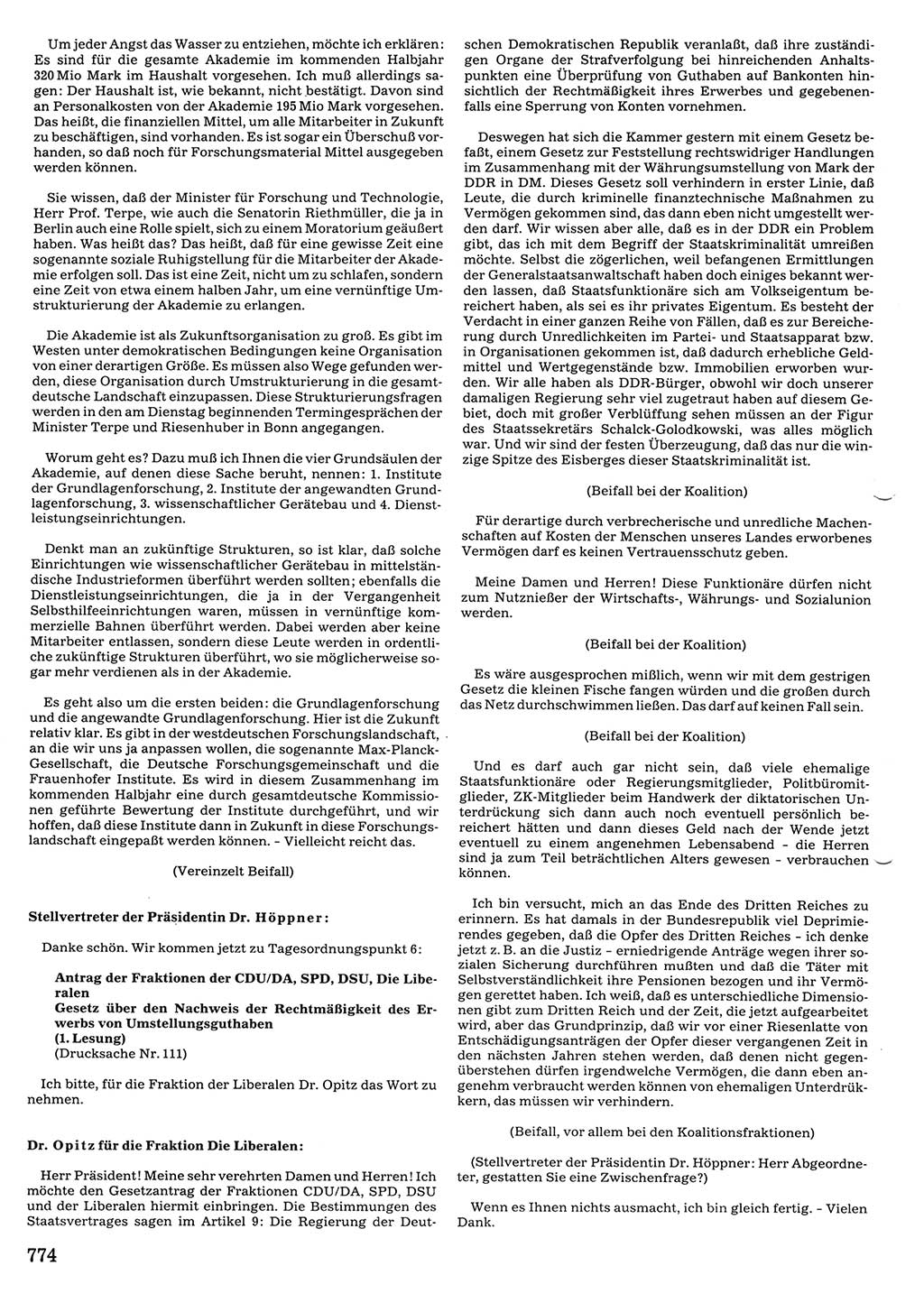 Tagungen der Volkskammer (VK) der Deutschen Demokratischen Republik (DDR), 10. Wahlperiode 1990, Seite 774 (VK. DDR 10. WP. 1990, Prot. Tg. 1-38, 5.4.-2.10.1990, S. 774)