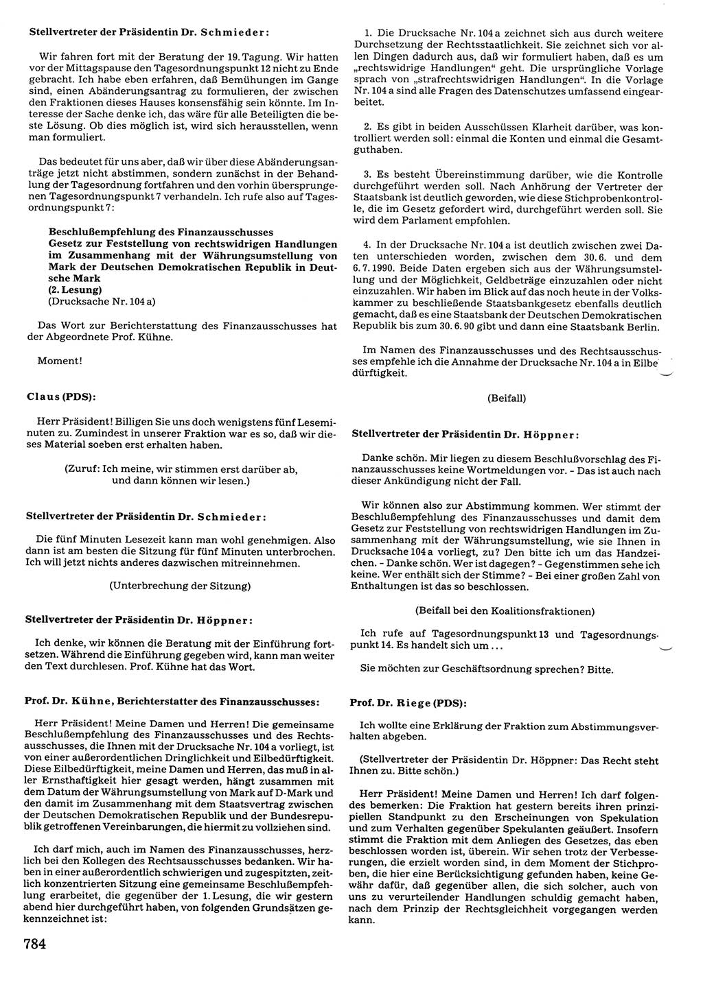 Tagungen der Volkskammer (VK) der Deutschen Demokratischen Republik (DDR), 10. Wahlperiode 1990, Seite 784 (VK. DDR 10. WP. 1990, Prot. Tg. 1-38, 5.4.-2.10.1990, S. 784)