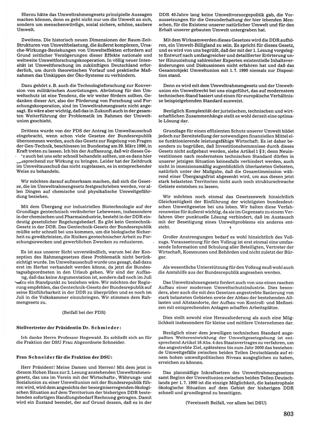 Tagungen der Volkskammer (VK) der Deutschen Demokratischen Republik (DDR), 10. Wahlperiode 1990, Seite 803 (VK. DDR 10. WP. 1990, Prot. Tg. 1-38, 5.4.-2.10.1990, S. 803)