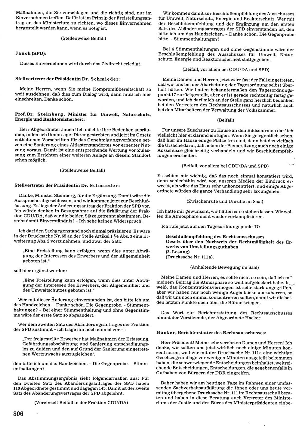 Tagungen der Volkskammer (VK) der Deutschen Demokratischen Republik (DDR), 10. Wahlperiode 1990, Seite 806 (VK. DDR 10. WP. 1990, Prot. Tg. 1-38, 5.4.-2.10.1990, S. 806)