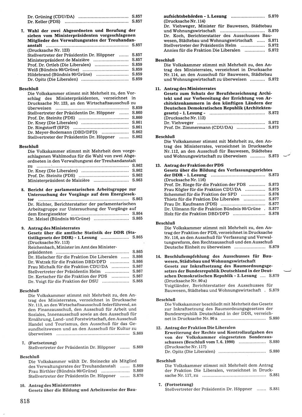 Tagungen der Volkskammer (VK) der Deutschen Demokratischen Republik (DDR), 10. Wahlperiode 1990, Seite 818 (VK. DDR 10. WP. 1990, Prot. Tg. 1-38, 5.4.-2.10.1990, S. 818)