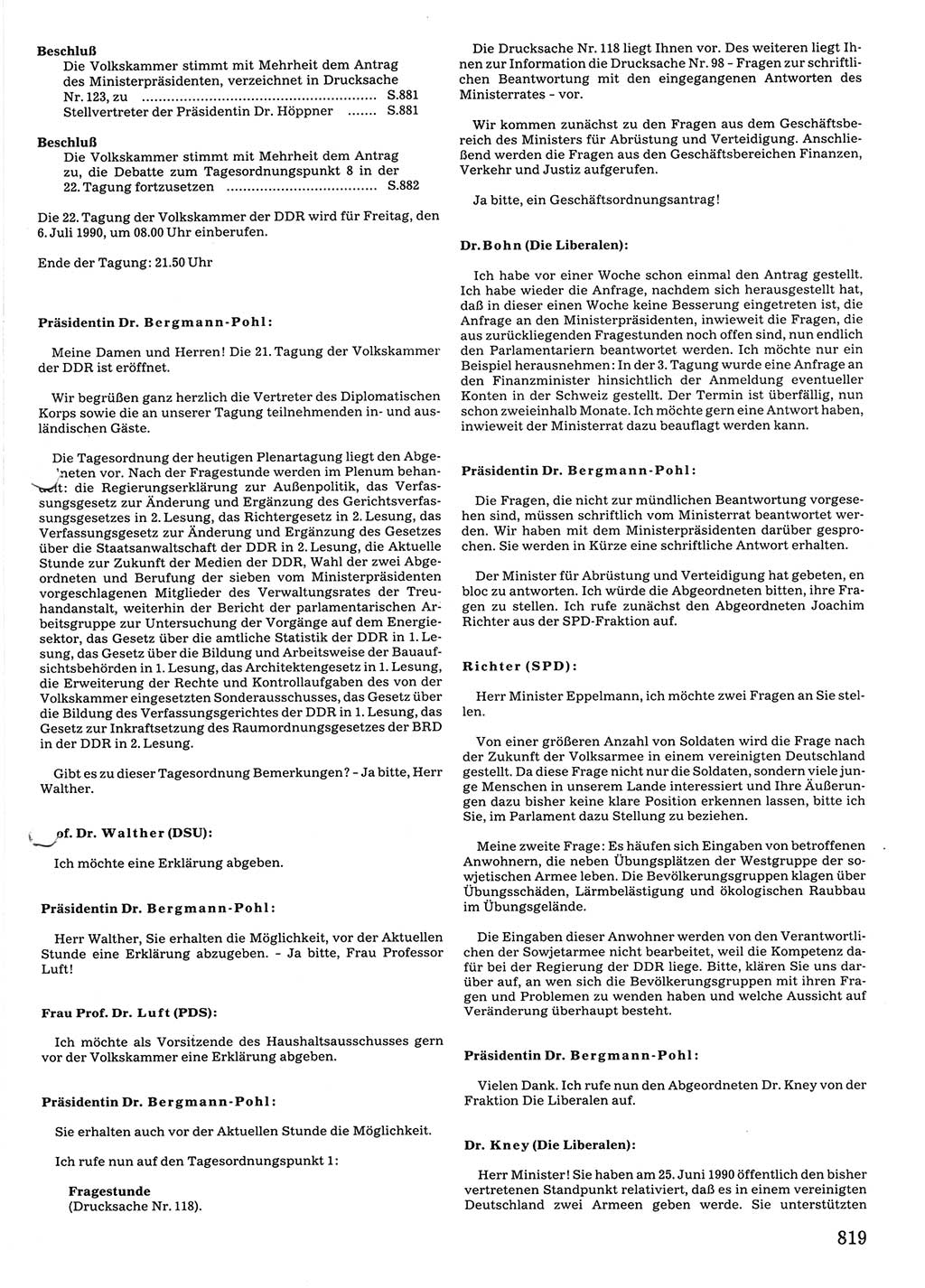 Tagungen der Volkskammer (VK) der Deutschen Demokratischen Republik (DDR), 10. Wahlperiode 1990, Seite 819 (VK. DDR 10. WP. 1990, Prot. Tg. 1-38, 5.4.-2.10.1990, S. 819)