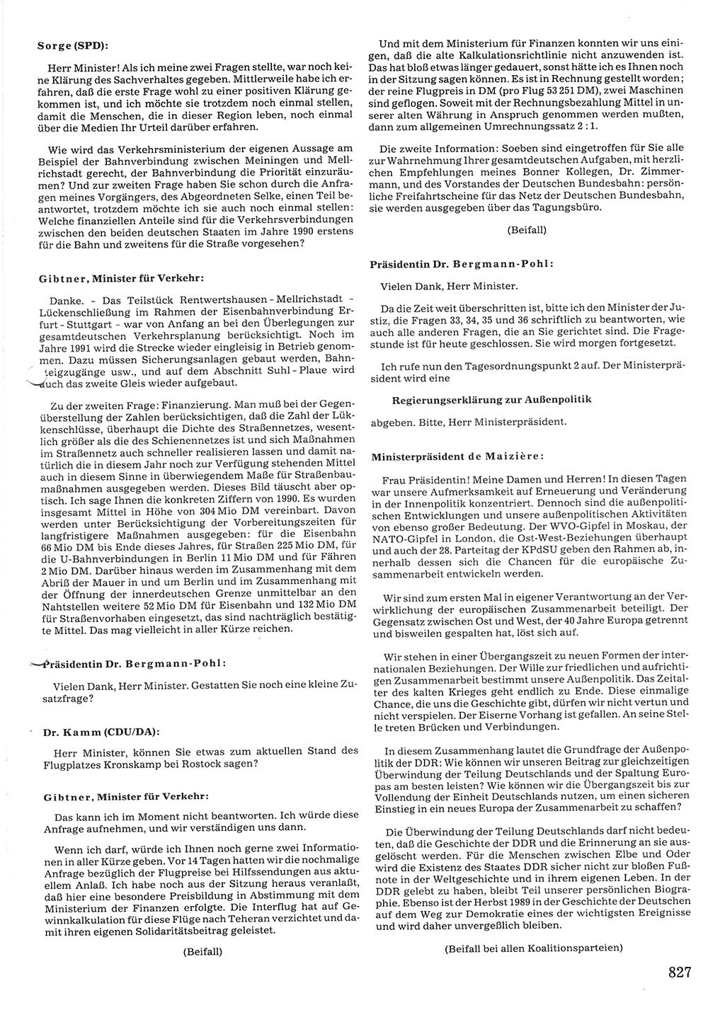 Tagungen der Volkskammer (VK) der Deutschen Demokratischen Republik (DDR), 10. Wahlperiode 1990, Seite 827 (VK. DDR 10. WP. 1990, Prot. Tg. 1-38, 5.4.-2.10.1990, S. 827)