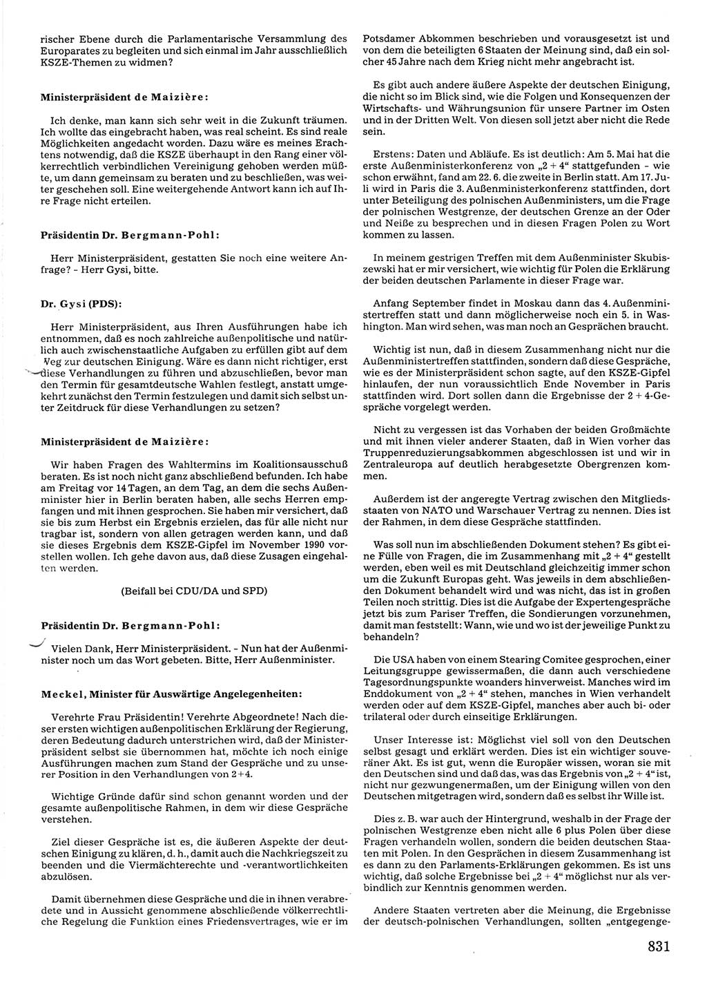 Tagungen der Volkskammer (VK) der Deutschen Demokratischen Republik (DDR), 10. Wahlperiode 1990, Seite 831 (VK. DDR 10. WP. 1990, Prot. Tg. 1-38, 5.4.-2.10.1990, S. 831)