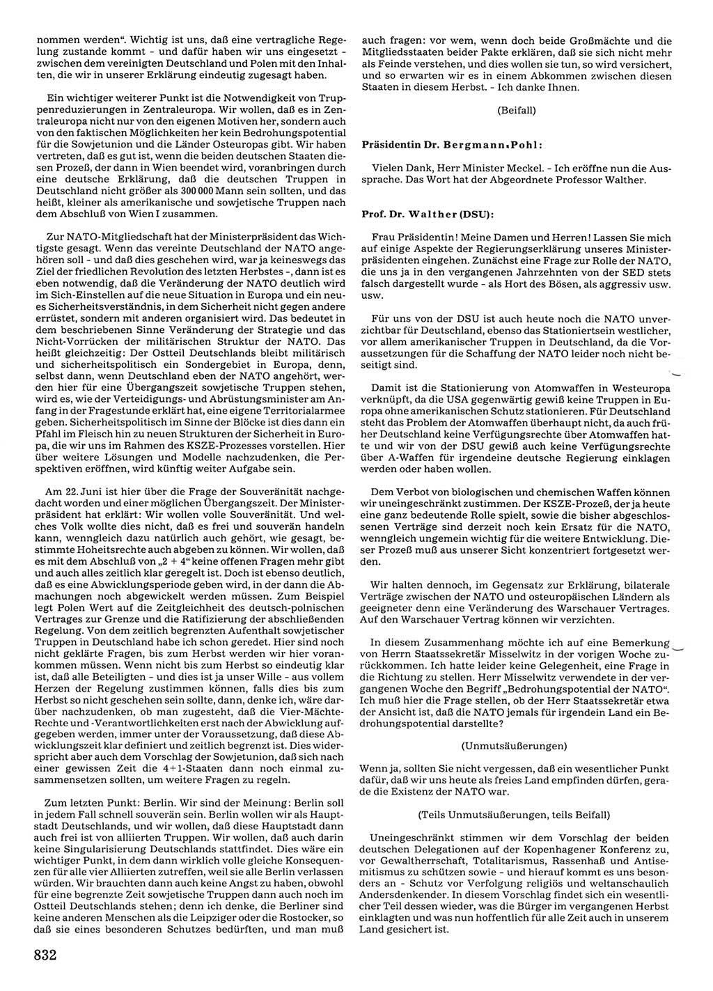 Tagungen der Volkskammer (VK) der Deutschen Demokratischen Republik (DDR), 10. Wahlperiode 1990, Seite 832 (VK. DDR 10. WP. 1990, Prot. Tg. 1-38, 5.4.-2.10.1990, S. 832)