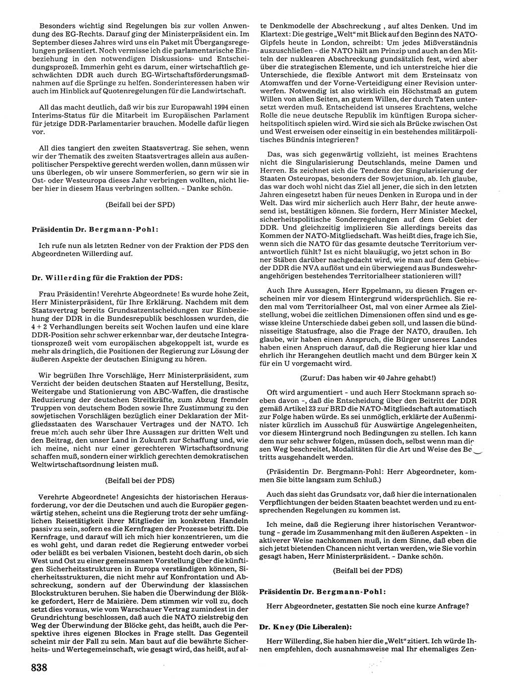 Tagungen der Volkskammer (VK) der Deutschen Demokratischen Republik (DDR), 10. Wahlperiode 1990, Seite 838 (VK. DDR 10. WP. 1990, Prot. Tg. 1-38, 5.4.-2.10.1990, S. 838)