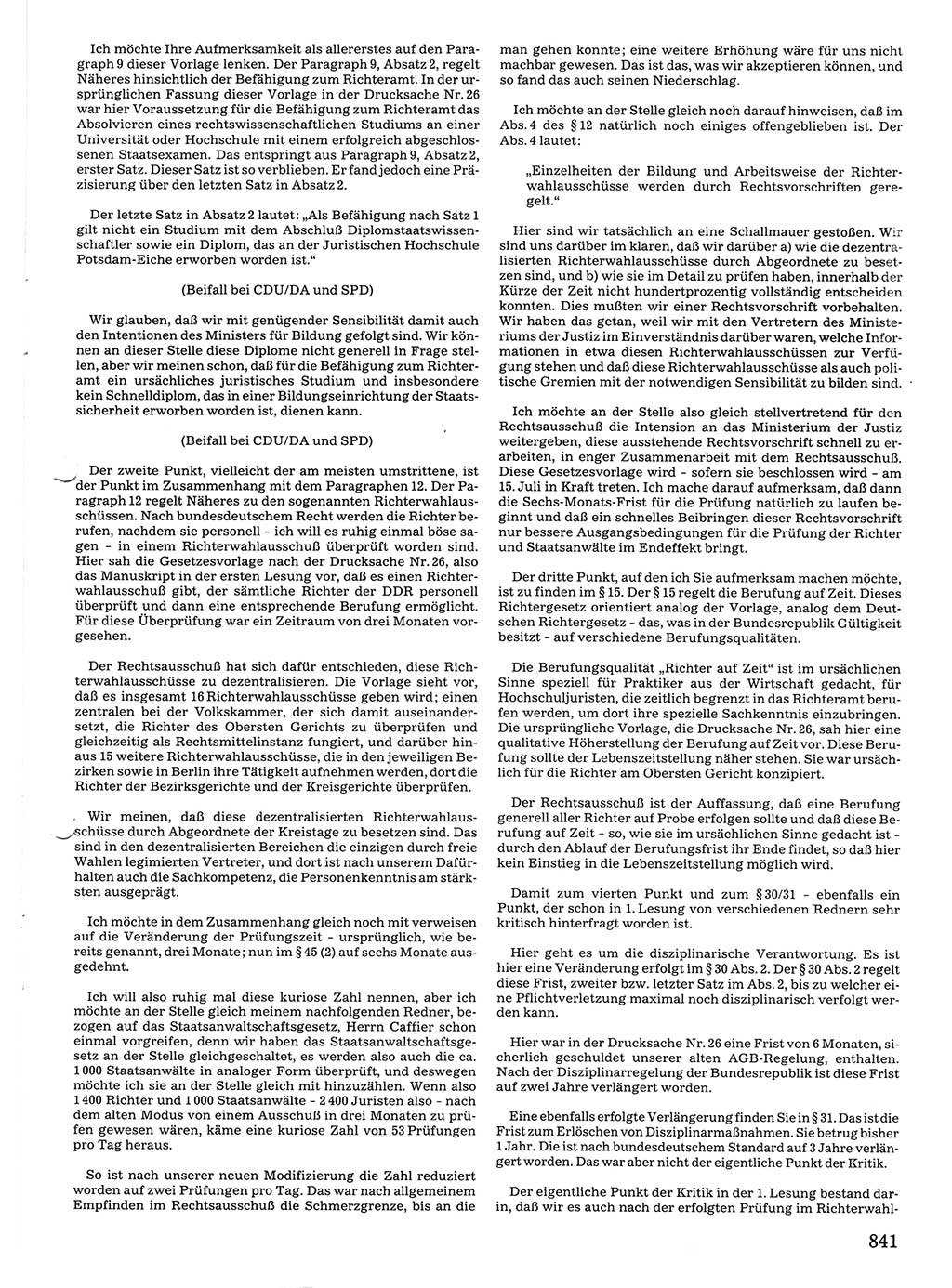 Tagungen der Volkskammer (VK) der Deutschen Demokratischen Republik (DDR), 10. Wahlperiode 1990, Seite 841 (VK. DDR 10. WP. 1990, Prot. Tg. 1-38, 5.4.-2.10.1990, S. 841)