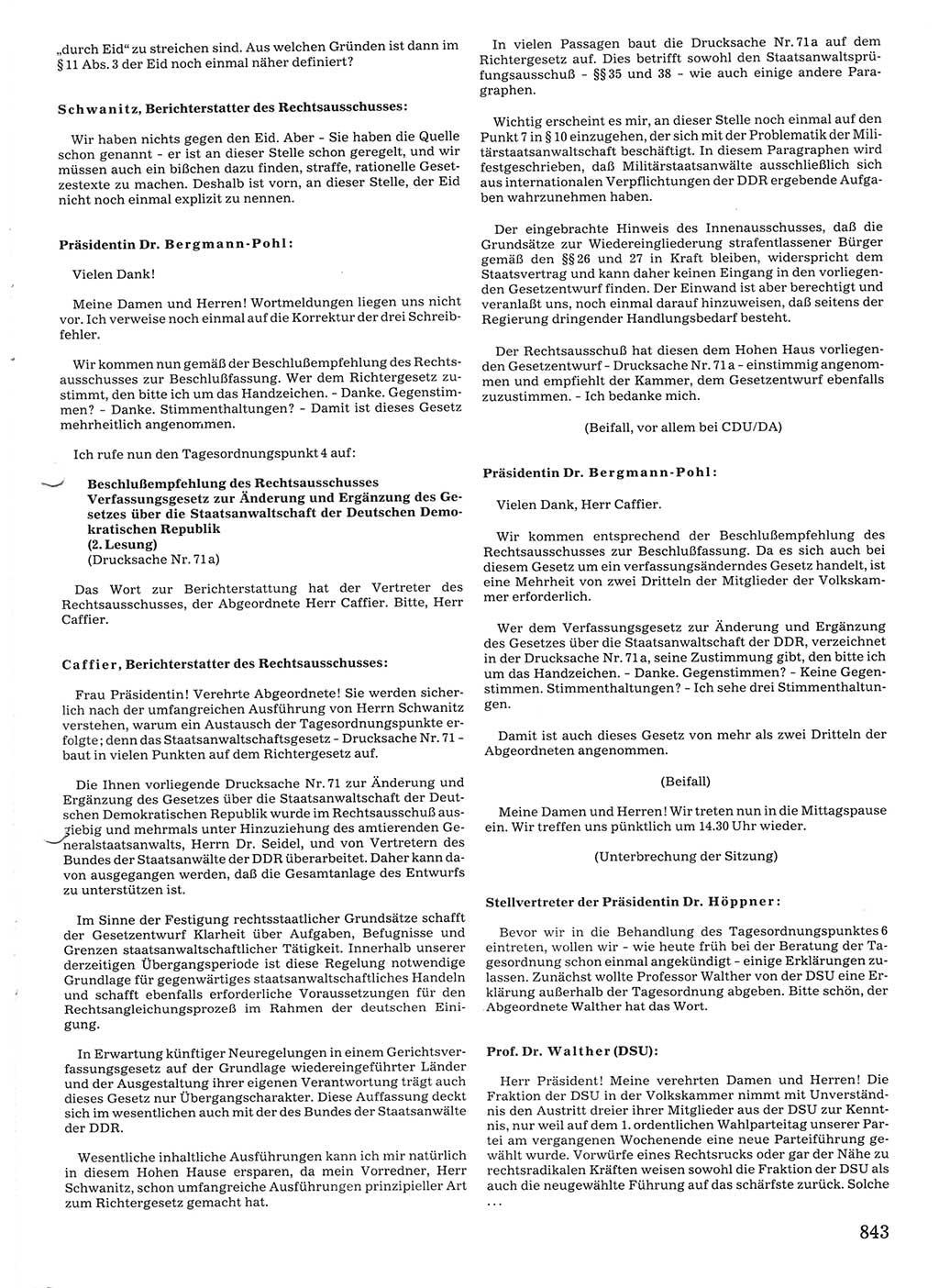 Tagungen der Volkskammer (VK) der Deutschen Demokratischen Republik (DDR), 10. Wahlperiode 1990, Seite 843 (VK. DDR 10. WP. 1990, Prot. Tg. 1-38, 5.4.-2.10.1990, S. 843)
