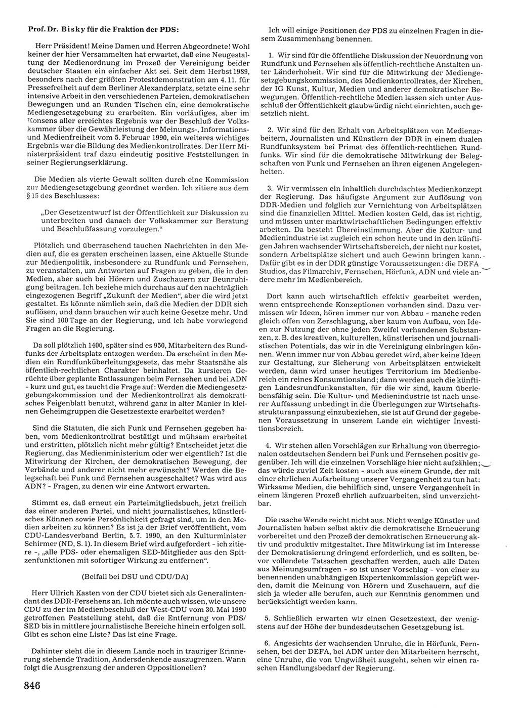 Tagungen der Volkskammer (VK) der Deutschen Demokratischen Republik (DDR), 10. Wahlperiode 1990, Seite 846 (VK. DDR 10. WP. 1990, Prot. Tg. 1-38, 5.4.-2.10.1990, S. 846)