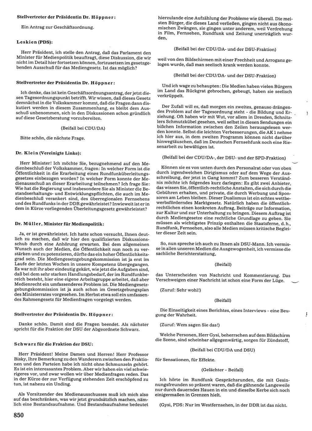 Tagungen der Volkskammer (VK) der Deutschen Demokratischen Republik (DDR), 10. Wahlperiode 1990, Seite 850 (VK. DDR 10. WP. 1990, Prot. Tg. 1-38, 5.4.-2.10.1990, S. 850)