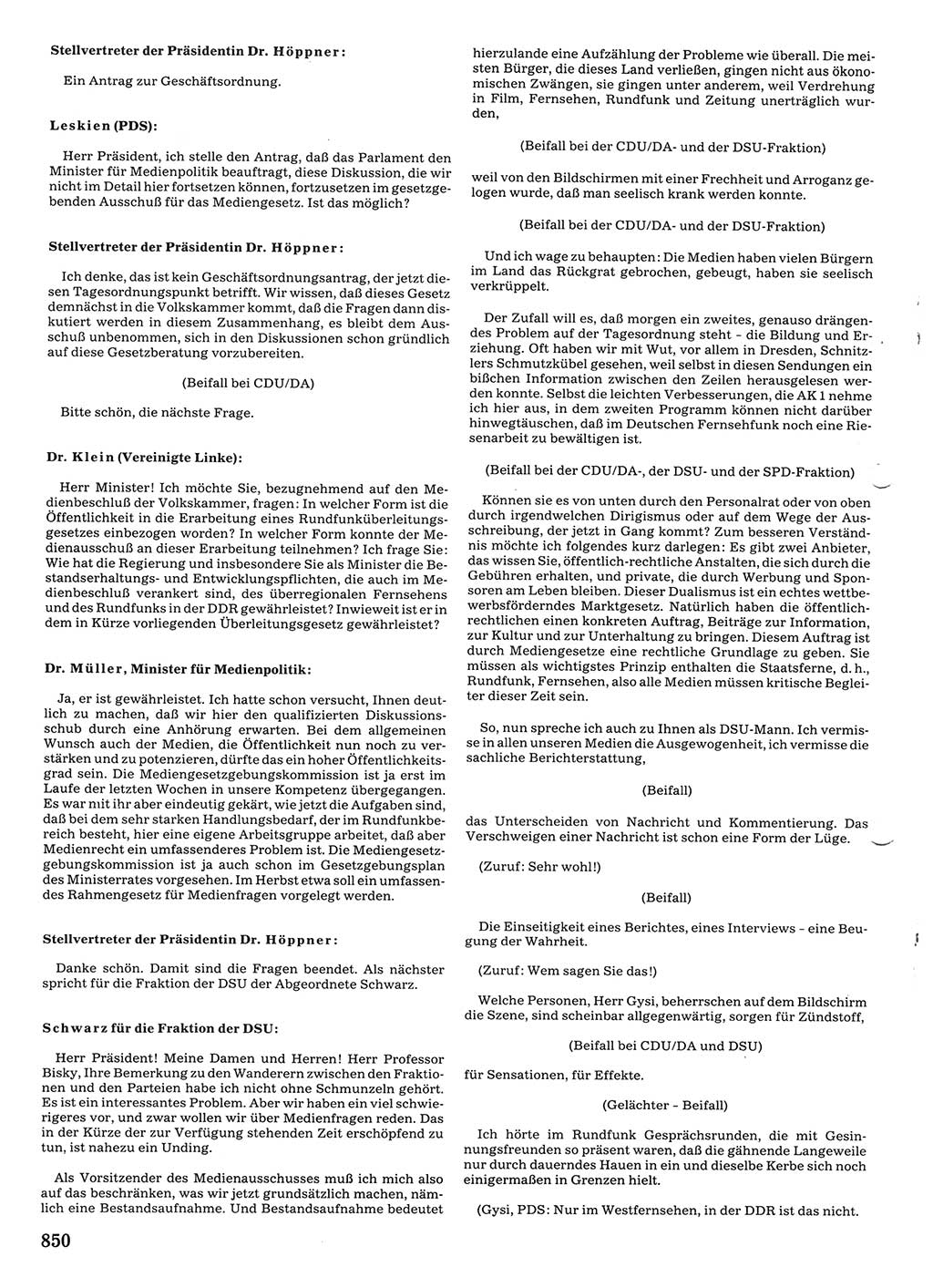 Tagungen der Volkskammer (VK) der Deutschen Demokratischen Republik (DDR), 10. Wahlperiode 1990, Seite 850 (VK. DDR 10. WP. 1990, Prot. Tg. 1-38, 5.4.-2.10.1990, S. 850)