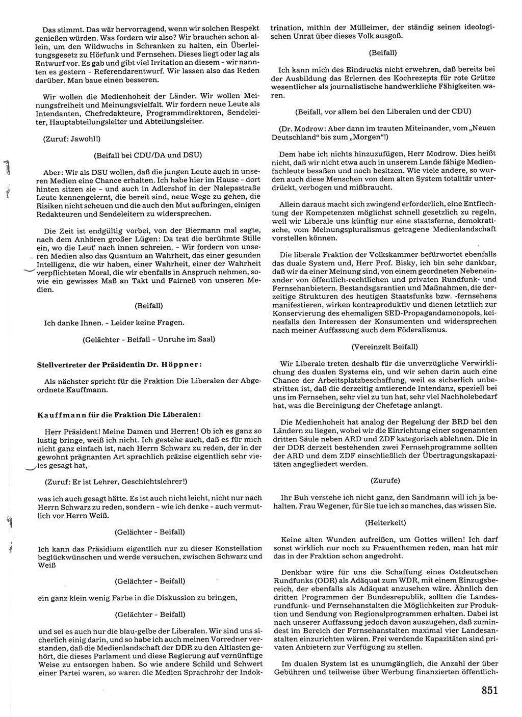 Tagungen der Volkskammer (VK) der Deutschen Demokratischen Republik (DDR), 10. Wahlperiode 1990, Seite 851 (VK. DDR 10. WP. 1990, Prot. Tg. 1-38, 5.4.-2.10.1990, S. 851)