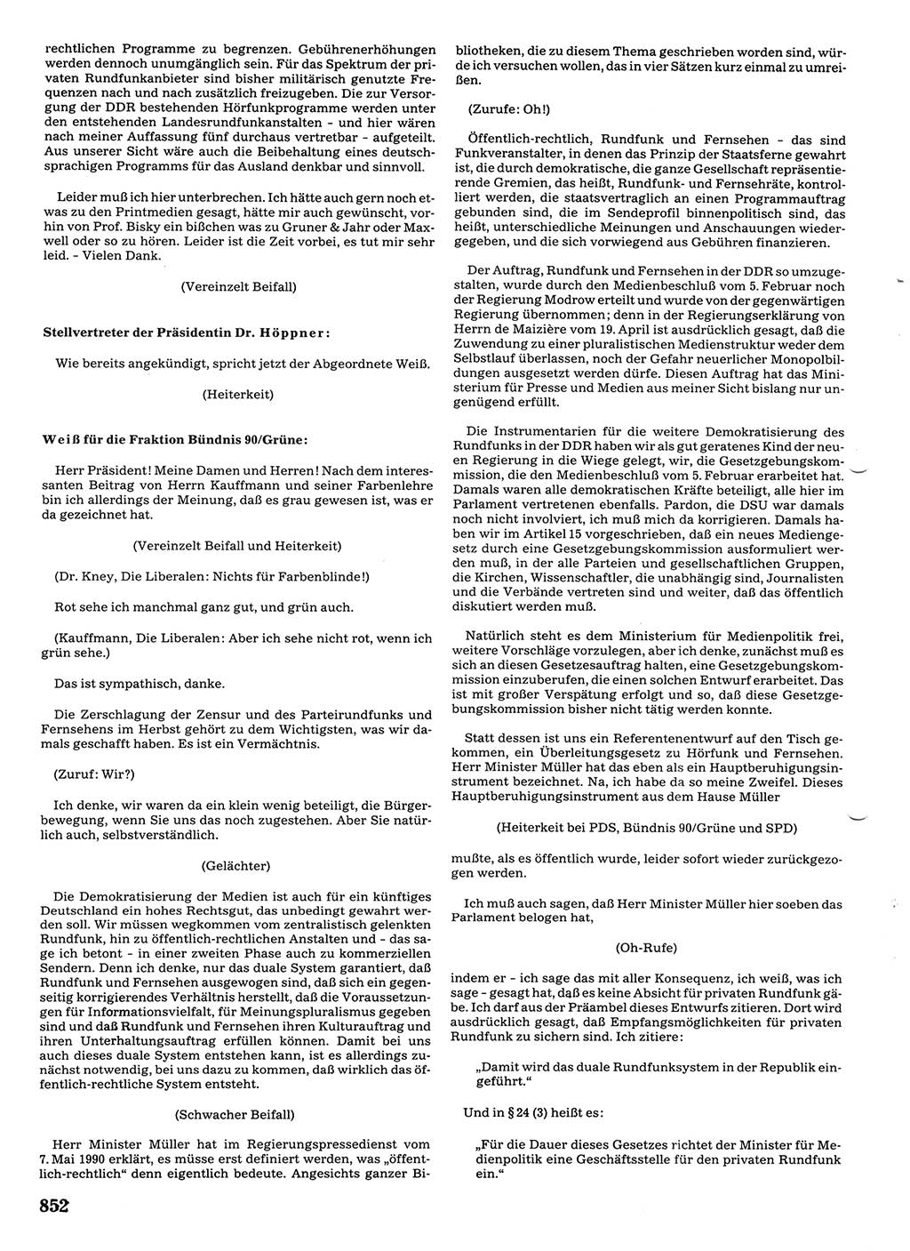 Tagungen der Volkskammer (VK) der Deutschen Demokratischen Republik (DDR), 10. Wahlperiode 1990, Seite 852 (VK. DDR 10. WP. 1990, Prot. Tg. 1-38, 5.4.-2.10.1990, S. 852)