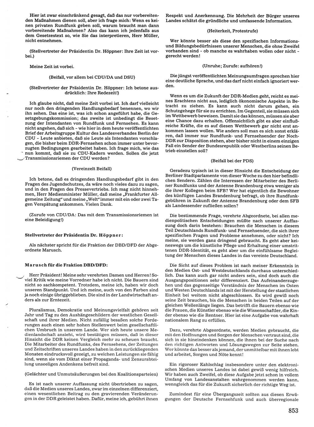 Tagungen der Volkskammer (VK) der Deutschen Demokratischen Republik (DDR), 10. Wahlperiode 1990, Seite 853 (VK. DDR 10. WP. 1990, Prot. Tg. 1-38, 5.4.-2.10.1990, S. 853)