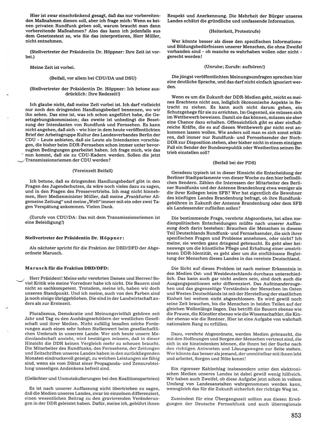 Tagungen der Volkskammer (VK) der Deutschen Demokratischen Republik (DDR), 10. Wahlperiode 1990, Seite 853 (VK. DDR 10. WP. 1990, Prot. Tg. 1-38, 5.4.-2.10.1990, S. 853)