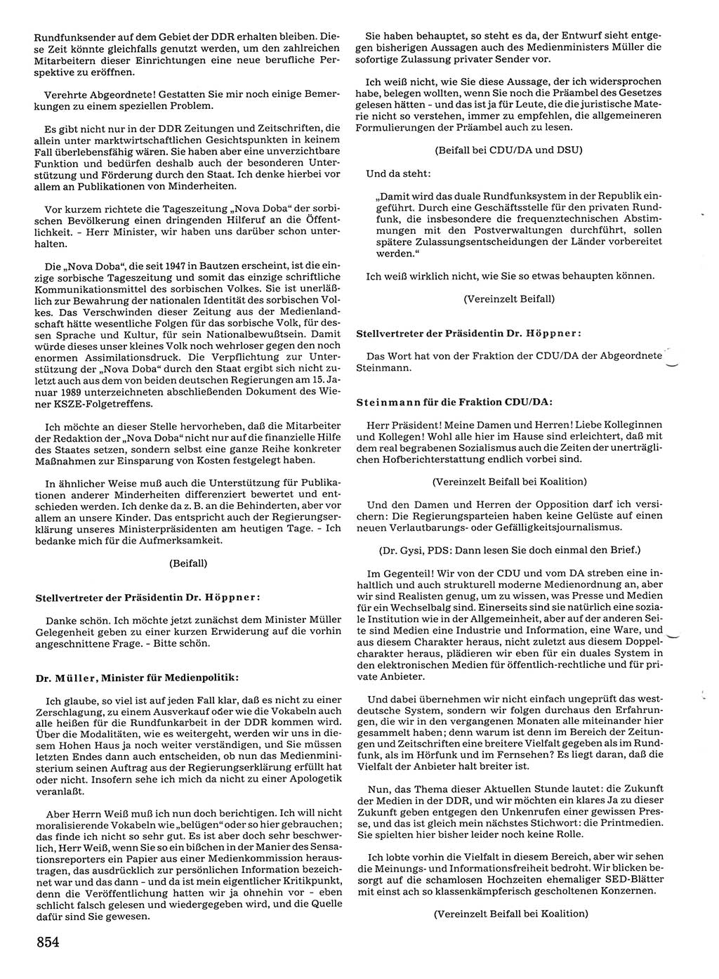 Tagungen der Volkskammer (VK) der Deutschen Demokratischen Republik (DDR), 10. Wahlperiode 1990, Seite 854 (VK. DDR 10. WP. 1990, Prot. Tg. 1-38, 5.4.-2.10.1990, S. 854)