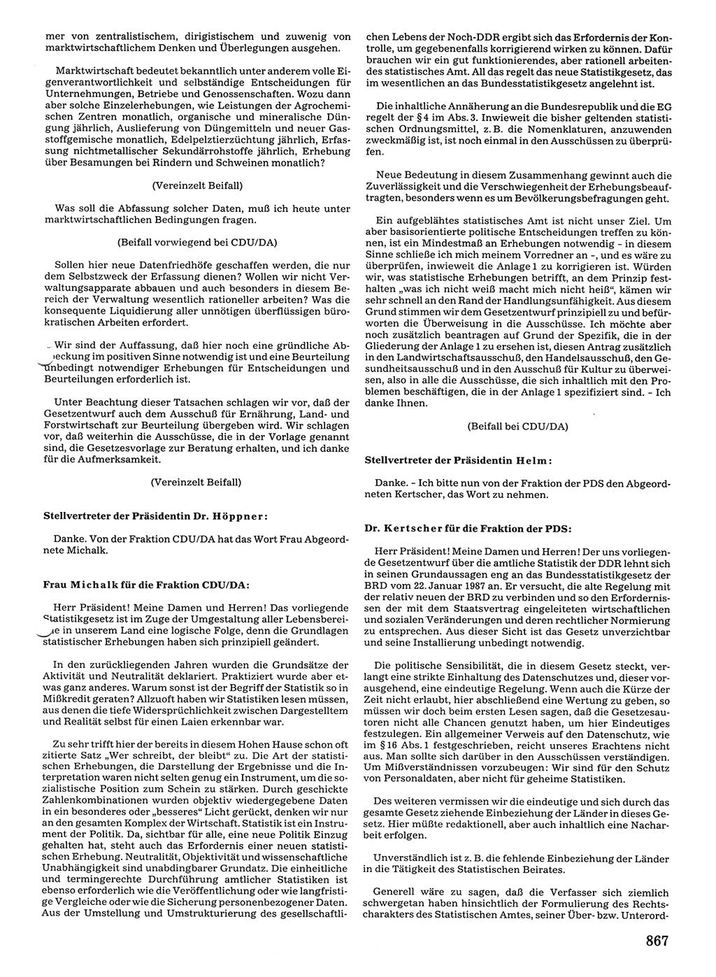 Tagungen der Volkskammer (VK) der Deutschen Demokratischen Republik (DDR), 10. Wahlperiode 1990, Seite 867 (VK. DDR 10. WP. 1990, Prot. Tg. 1-38, 5.4.-2.10.1990, S. 867)