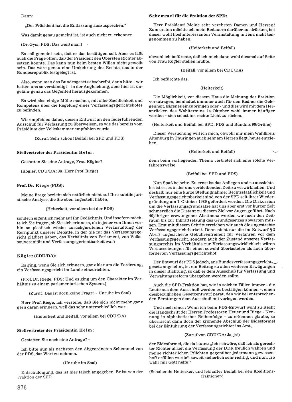 Tagungen der Volkskammer (VK) der Deutschen Demokratischen Republik (DDR), 10. Wahlperiode 1990, Seite 876 (VK. DDR 10. WP. 1990, Prot. Tg. 1-38, 5.4.-2.10.1990, S. 876)