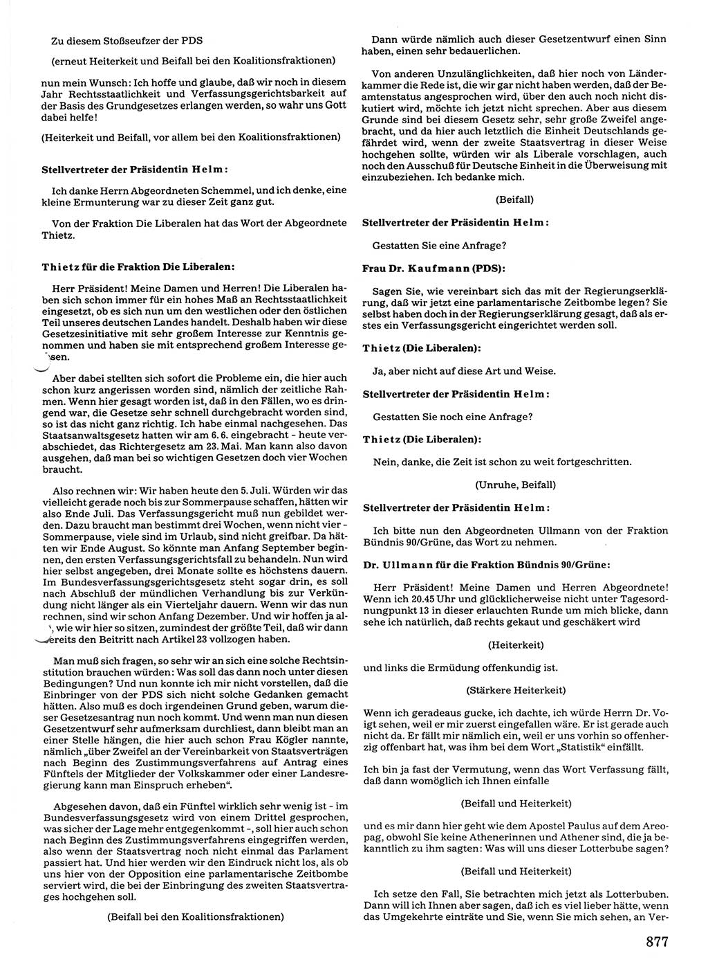 Tagungen der Volkskammer (VK) der Deutschen Demokratischen Republik (DDR), 10. Wahlperiode 1990, Seite 877 (VK. DDR 10. WP. 1990, Prot. Tg. 1-38, 5.4.-2.10.1990, S. 877)