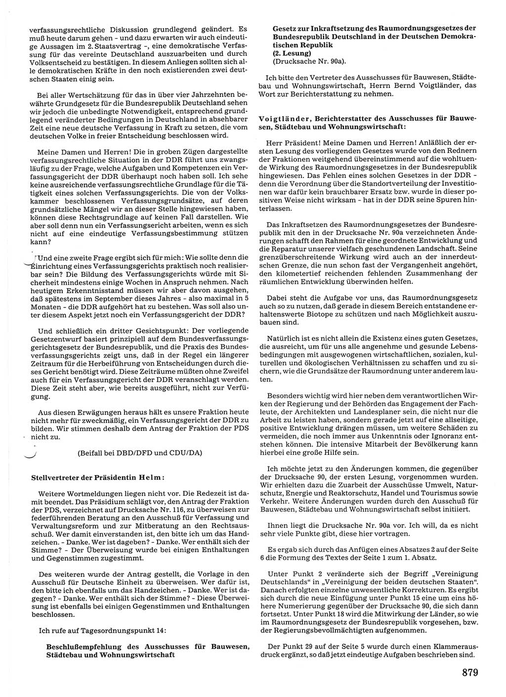 Tagungen der Volkskammer (VK) der Deutschen Demokratischen Republik (DDR), 10. Wahlperiode 1990, Seite 879 (VK. DDR 10. WP. 1990, Prot. Tg. 1-38, 5.4.-2.10.1990, S. 879)
