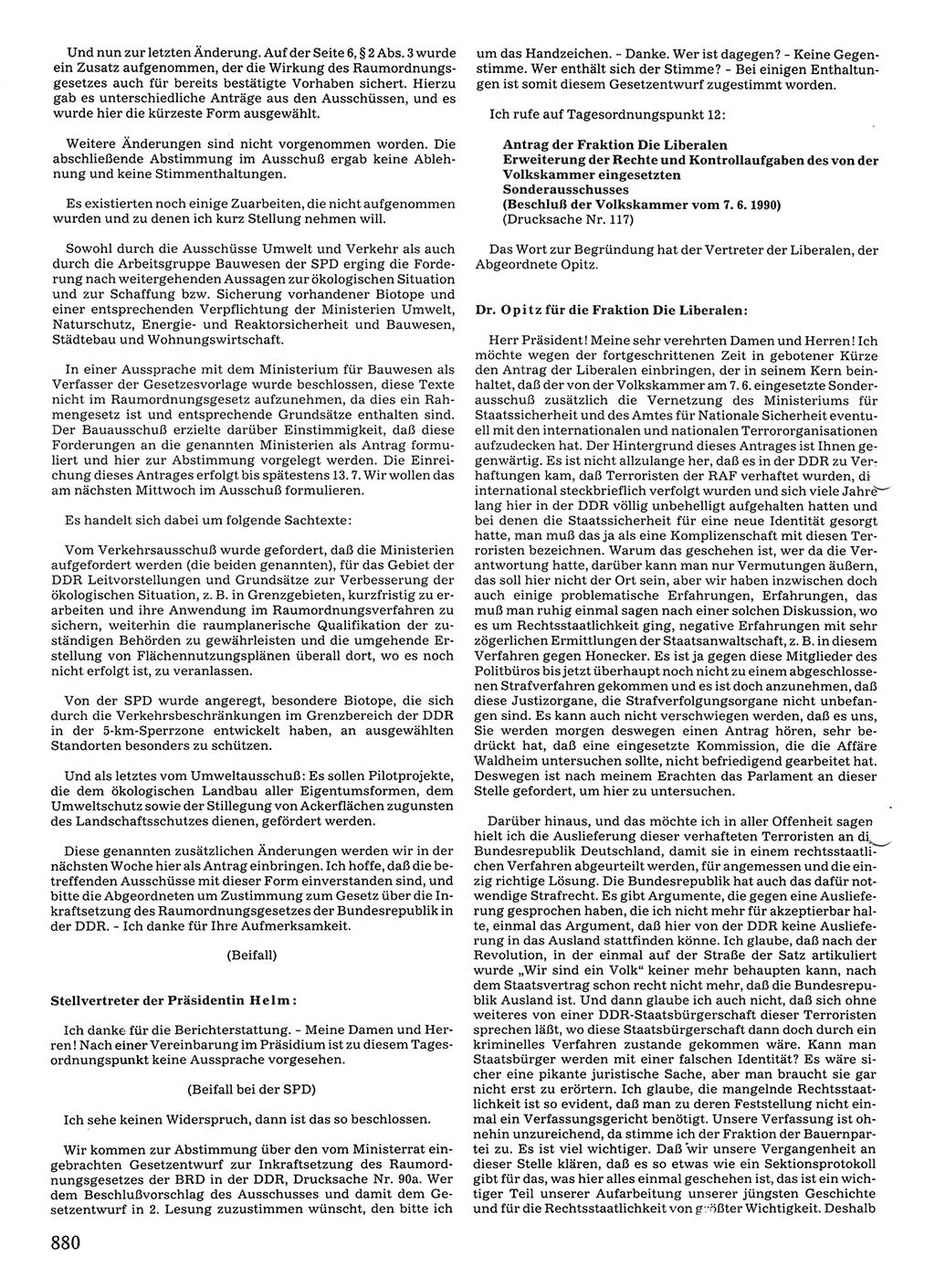 Tagungen der Volkskammer (VK) der Deutschen Demokratischen Republik (DDR), 10. Wahlperiode 1990, Seite 880 (VK. DDR 10. WP. 1990, Prot. Tg. 1-38, 5.4.-2.10.1990, S. 880)