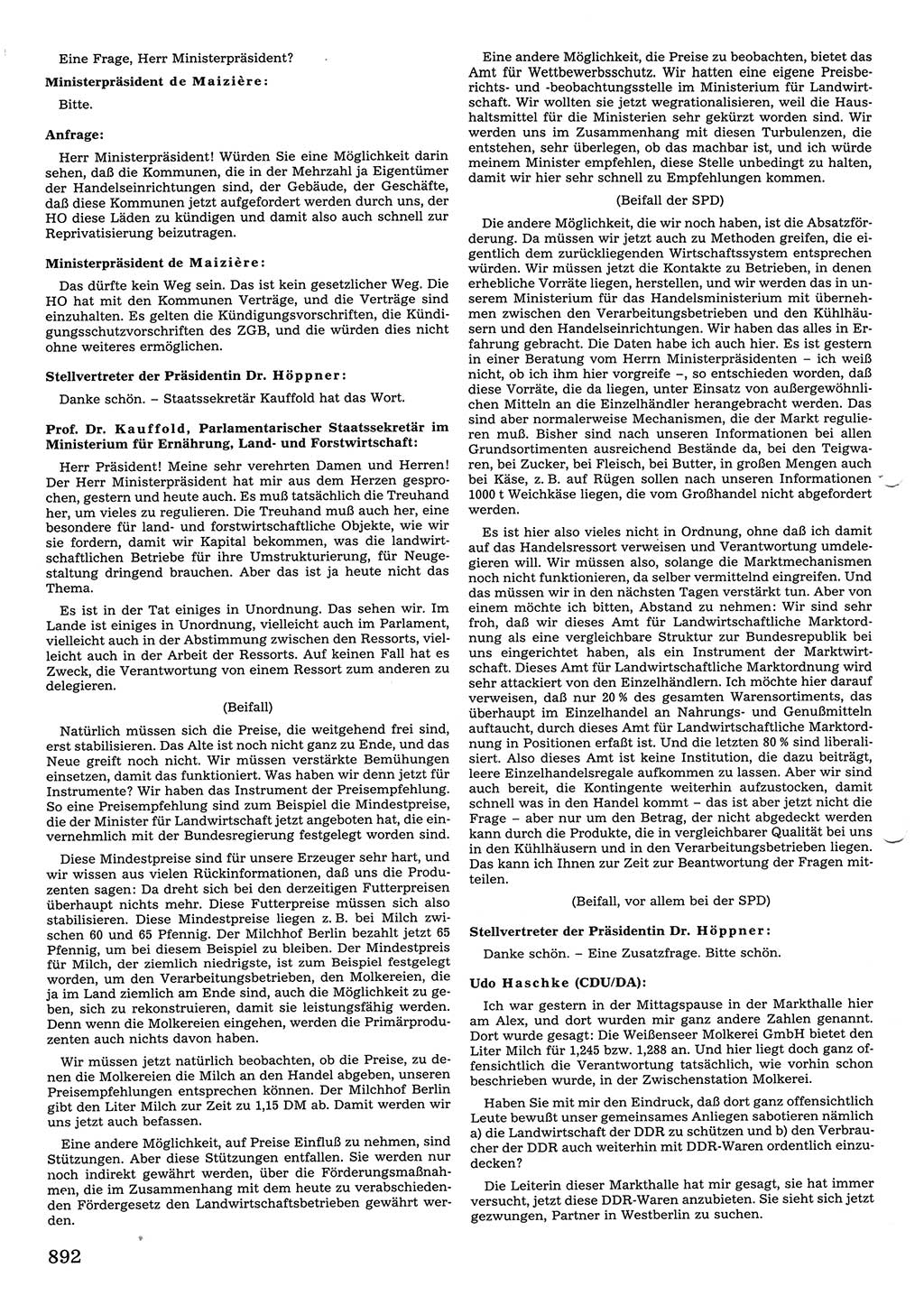 Tagungen der Volkskammer (VK) der Deutschen Demokratischen Republik (DDR), 10. Wahlperiode 1990, Seite 892 (VK. DDR 10. WP. 1990, Prot. Tg. 1-38, 5.4.-2.10.1990, S. 892)