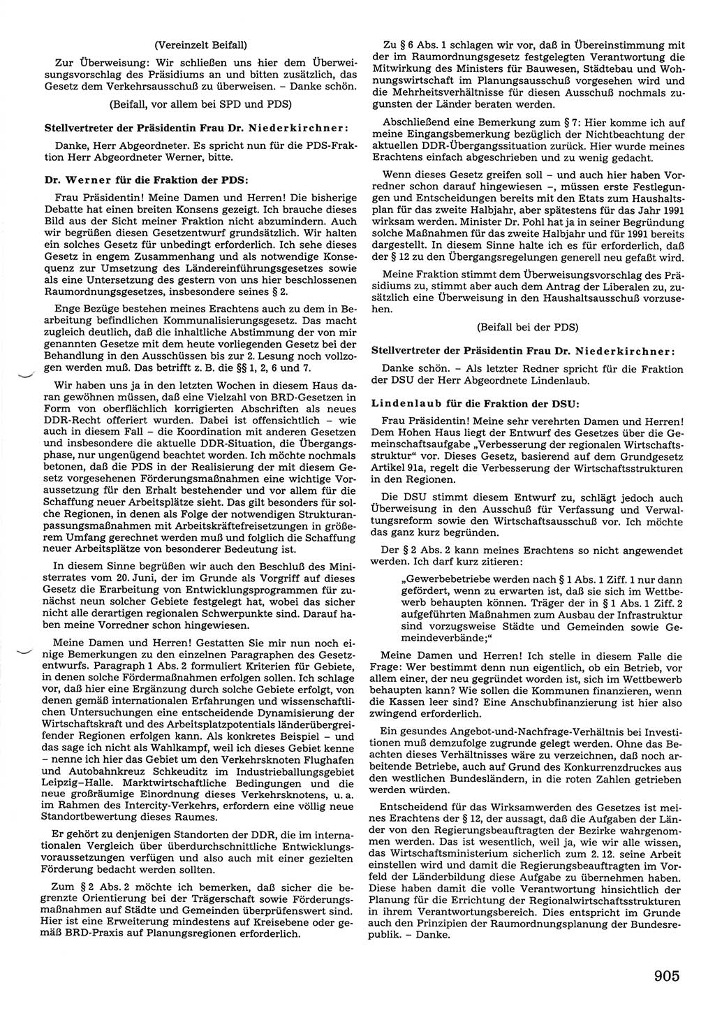 Tagungen der Volkskammer (VK) der Deutschen Demokratischen Republik (DDR), 10. Wahlperiode 1990, Seite 905 (VK. DDR 10. WP. 1990, Prot. Tg. 1-38, 5.4.-2.10.1990, S. 905)