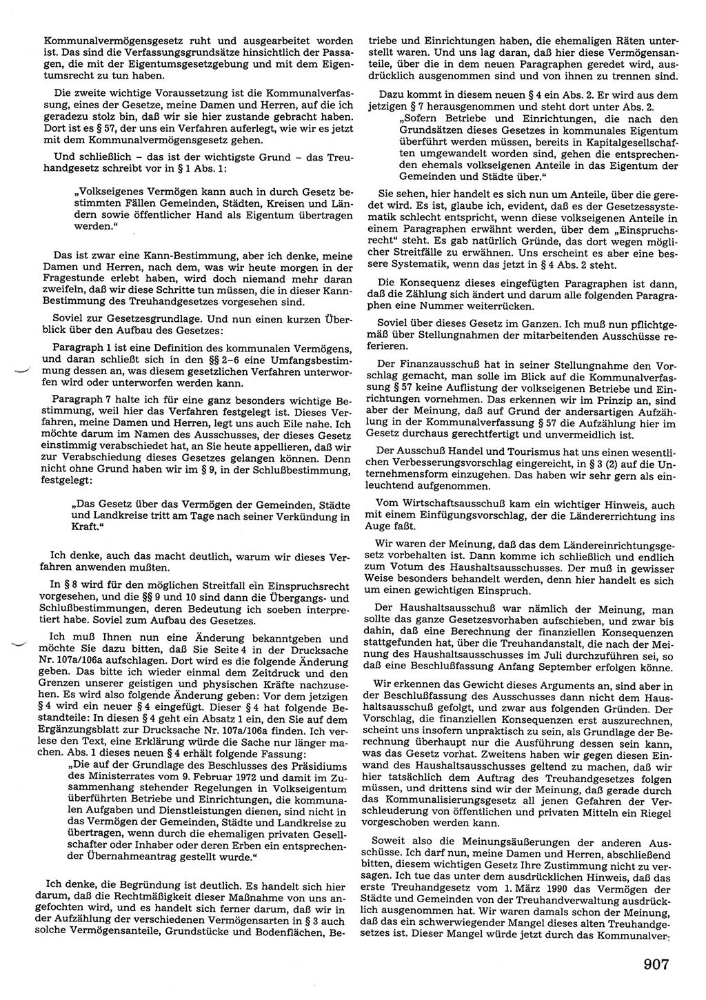 Tagungen der Volkskammer (VK) der Deutschen Demokratischen Republik (DDR), 10. Wahlperiode 1990, Seite 907 (VK. DDR 10. WP. 1990, Prot. Tg. 1-38, 5.4.-2.10.1990, S. 907)