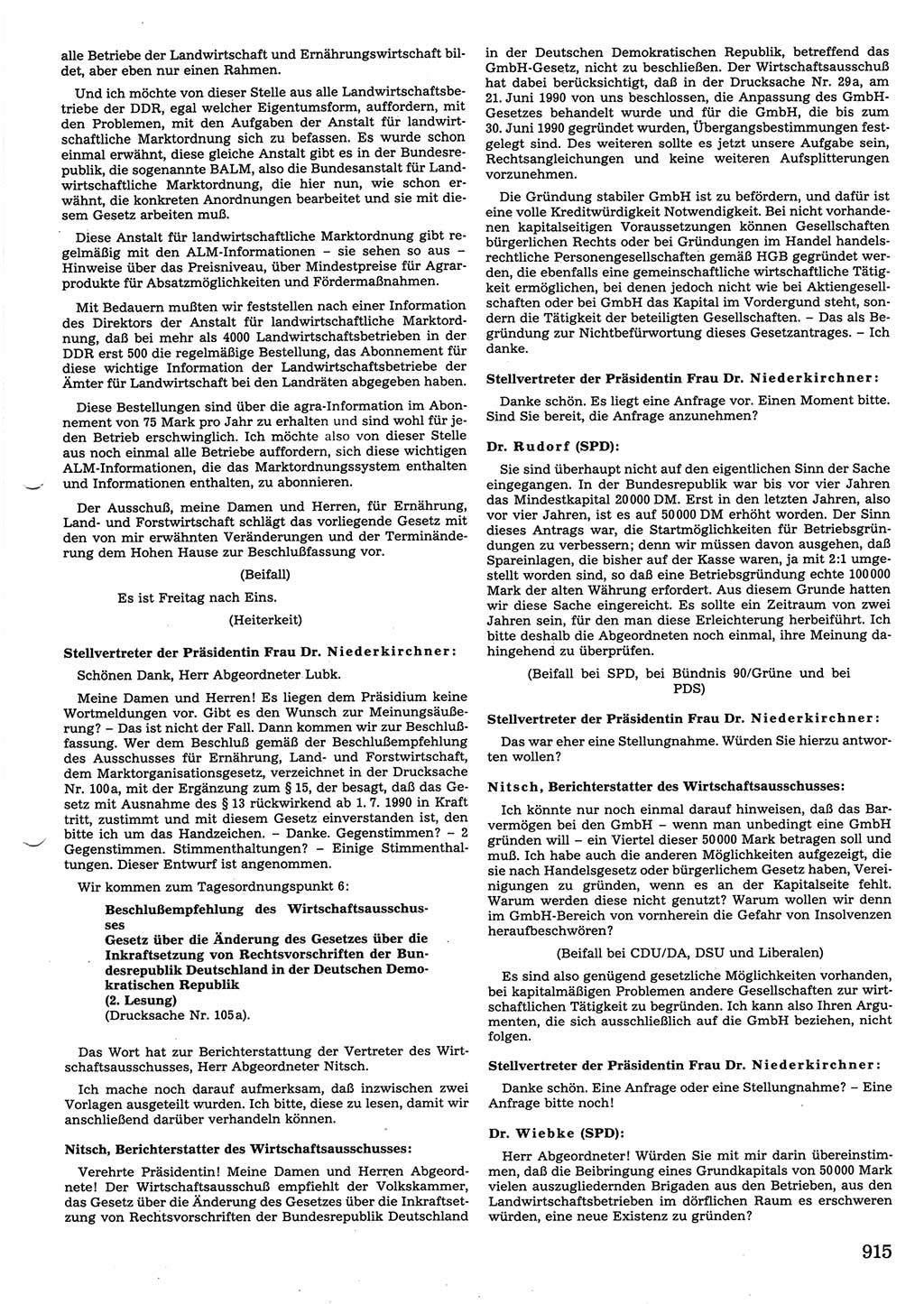 Tagungen der Volkskammer (VK) der Deutschen Demokratischen Republik (DDR), 10. Wahlperiode 1990, Seite 915 (VK. DDR 10. WP. 1990, Prot. Tg. 1-38, 5.4.-2.10.1990, S. 915)