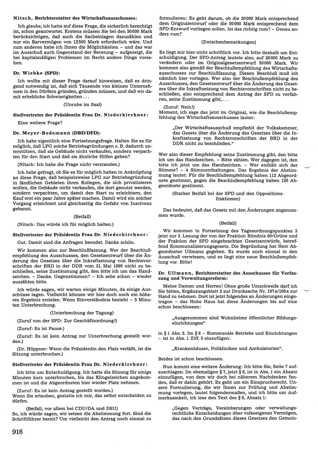 Tagungen der Volkskammer (VK) der Deutschen Demokratischen Republik (DDR), 10. Wahlperiode 1990, Seite 916 (VK. DDR 10. WP. 1990, Prot. Tg. 1-38, 5.4.-2.10.1990, S. 916)