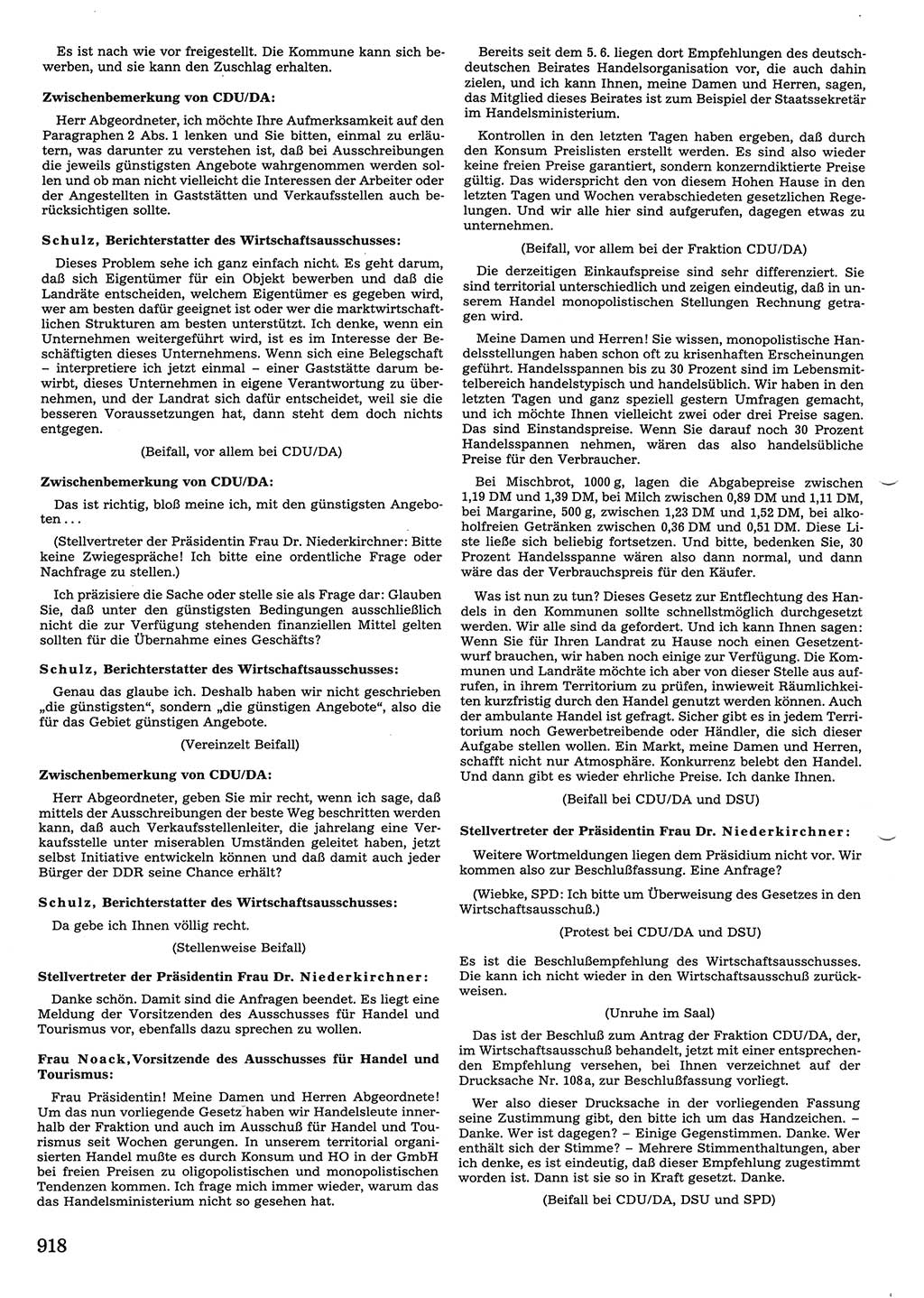 Tagungen der Volkskammer (VK) der Deutschen Demokratischen Republik (DDR), 10. Wahlperiode 1990, Seite 918 (VK. DDR 10. WP. 1990, Prot. Tg. 1-38, 5.4.-2.10.1990, S. 918)