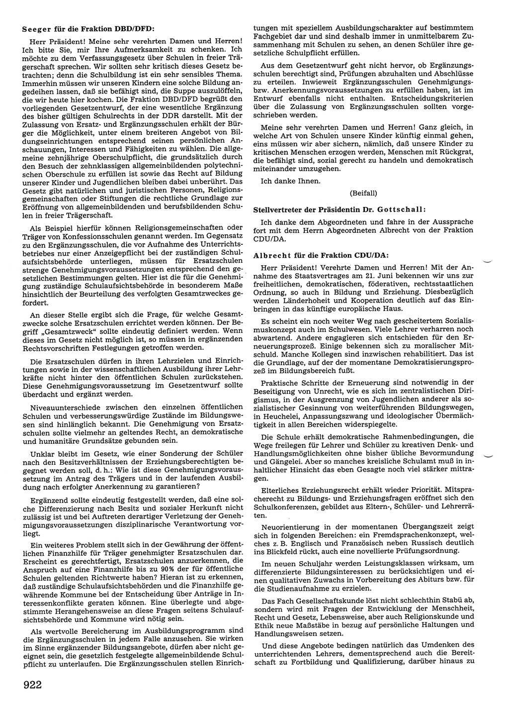 Tagungen der Volkskammer (VK) der Deutschen Demokratischen Republik (DDR), 10. Wahlperiode 1990, Seite 922 (VK. DDR 10. WP. 1990, Prot. Tg. 1-38, 5.4.-2.10.1990, S. 922)